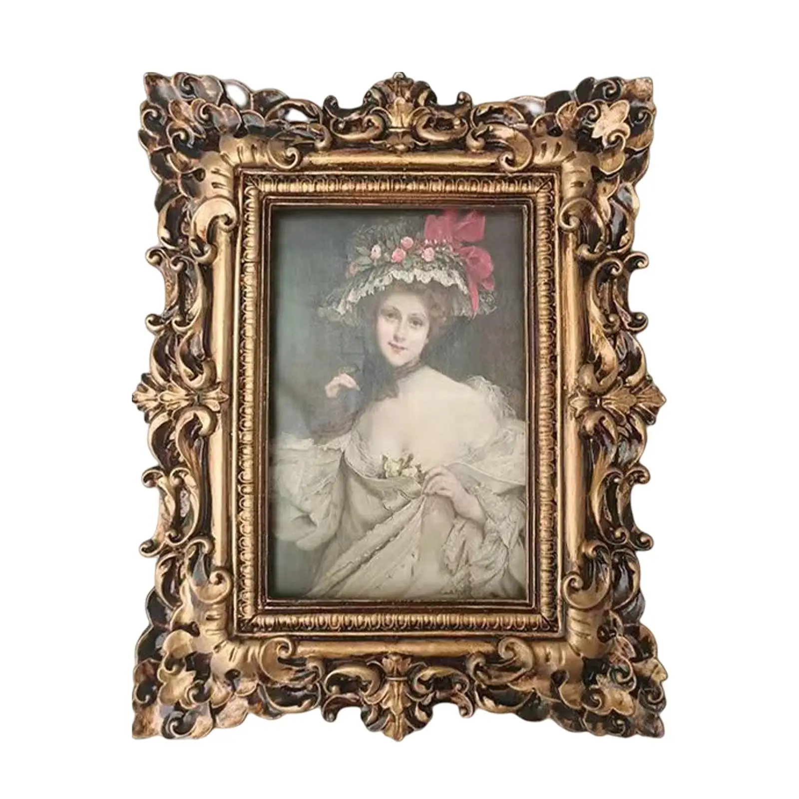 Vintage Style Rectangle Polyresin Picture Frame 10x15cm Photo, Tabletop Wall Hanging