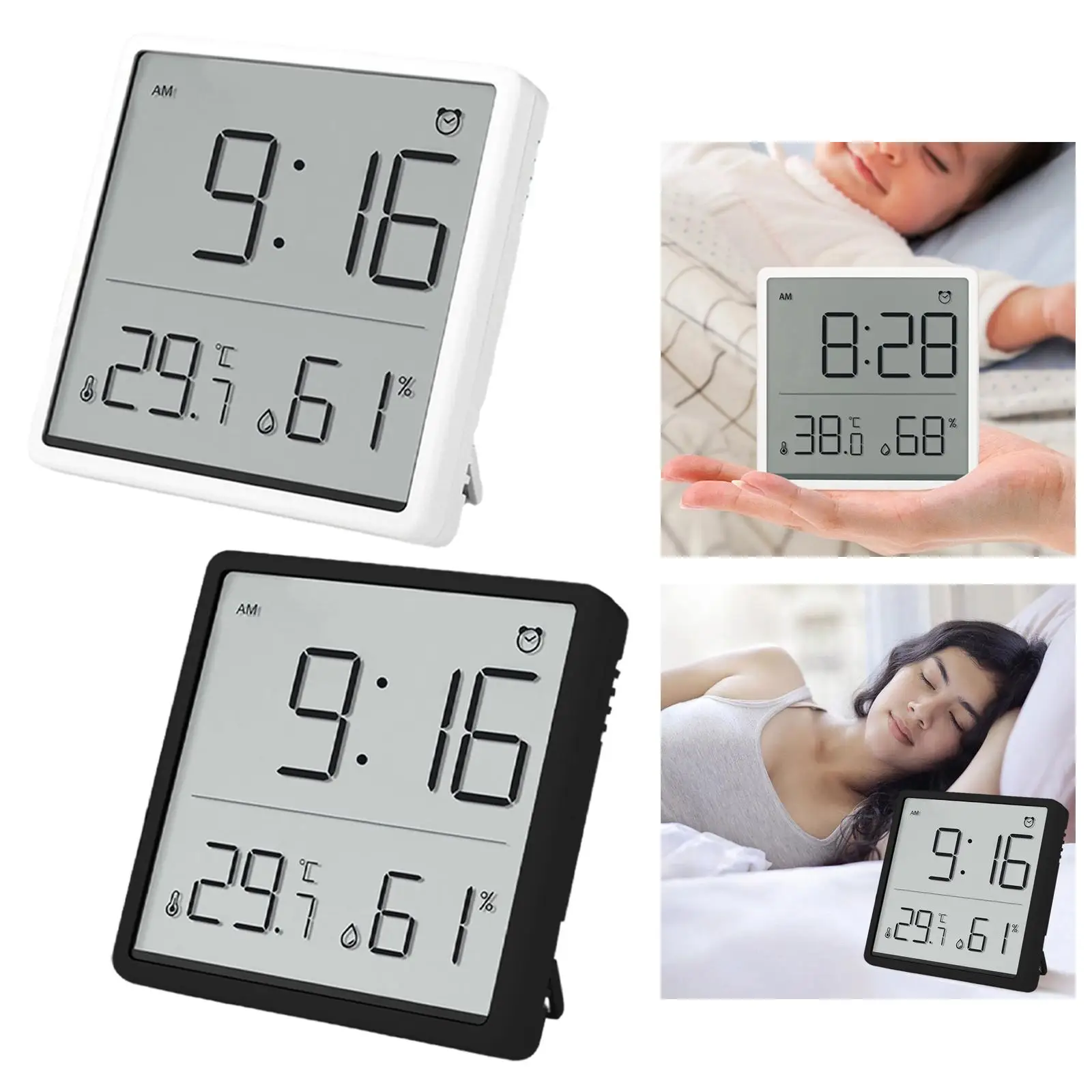 Digital LCD Alarm Clock Indoor Convenient Temperature Sensor Humidity Meter Thermometer Hygrometer Gauge