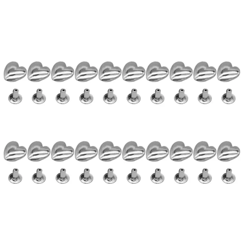 20Pcs Silver Heart Patterns Rivets Metal Rivet Studs Leather 