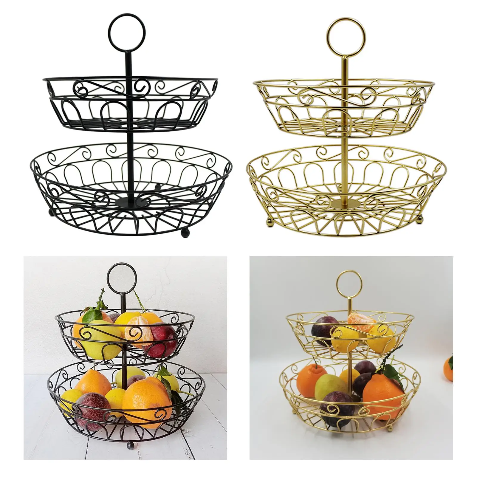 Iron Fruits Storage Basket, Cake Stand Vegetable Fruit Basket for Home Restaurant