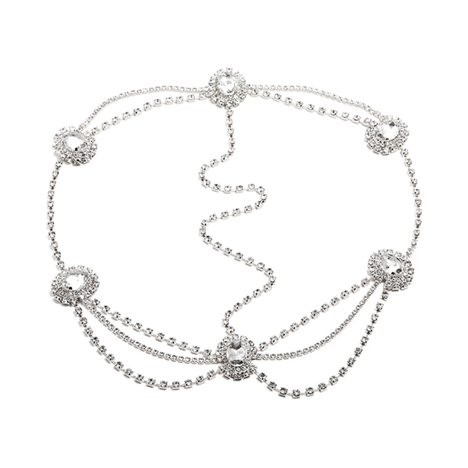 Head Chain Rhinestones Bohemian Jewelry Boho Forehead for Prom Girls Silver