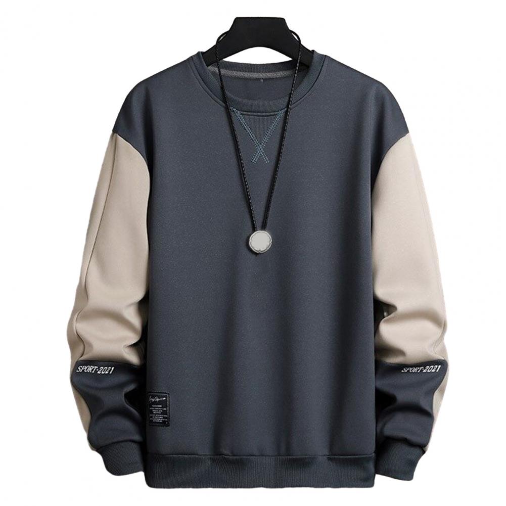 Description Picture 6 of item1Pc Men Pullover Sweatshirt Loose Fit Men Round Neck Sweatshirt Warm Comfortable Men's Colorblock Padded Sweatshirt for Autumn