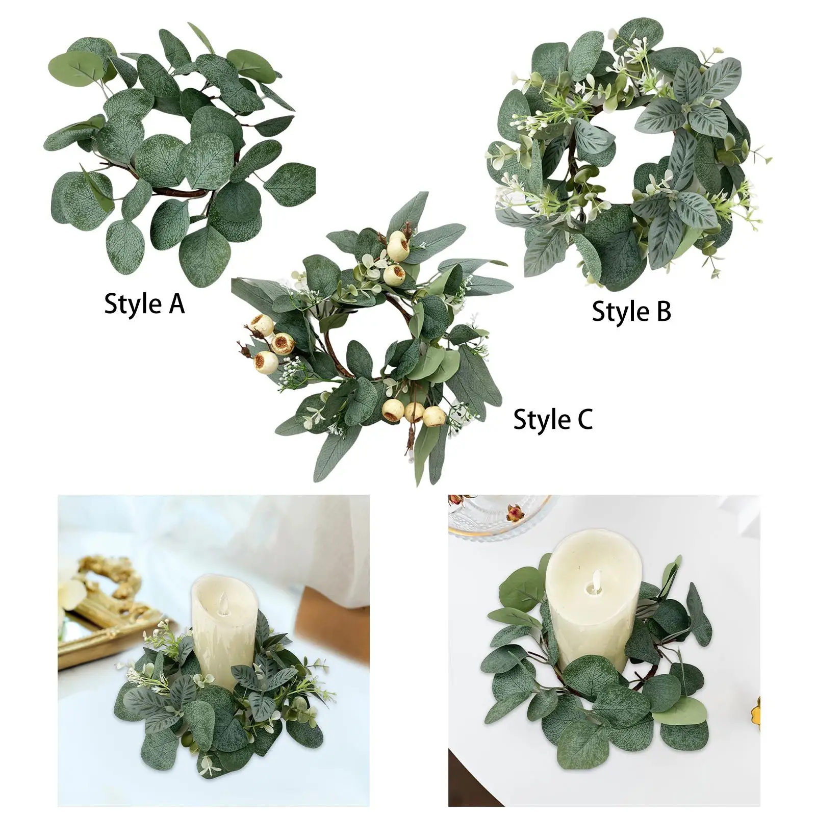 Candle Garland Ring Simulation Wreaths Table Centerpiece Candle Rings for Living Room Dining Table Tabletop Party Decor