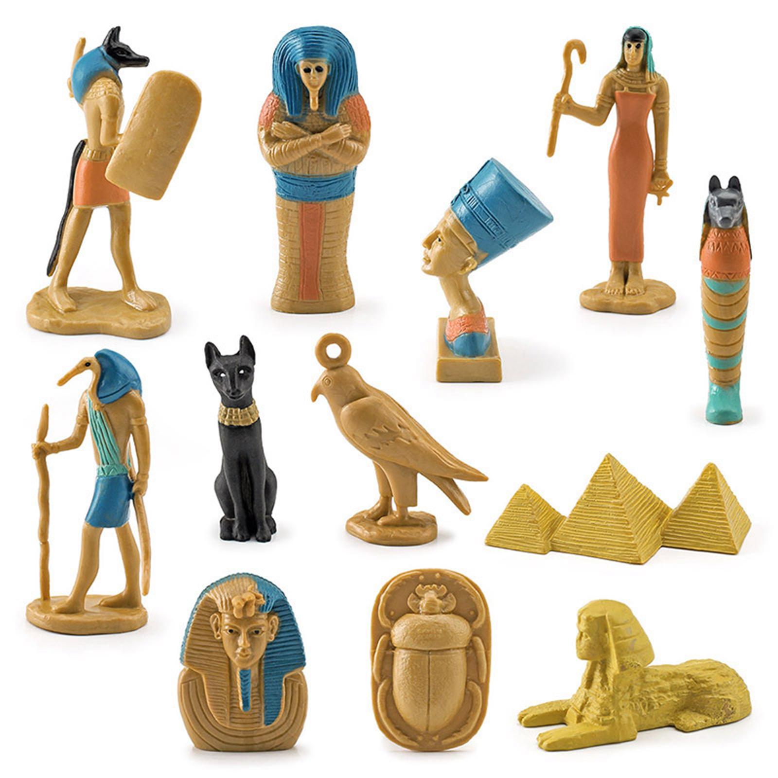12x Ancient Egypt Figures, Novelty High Simulation Small Statues Early Educational Toy Mummy Case Thoth Hieroglyph Anubis Bastet