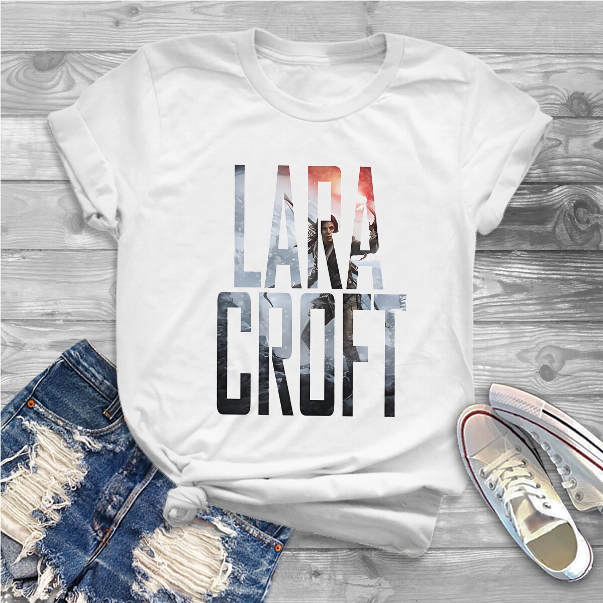 Tomb Raider Game Polyester TShirts Lara Croft Text Print Homme T Shirt Funny Tops