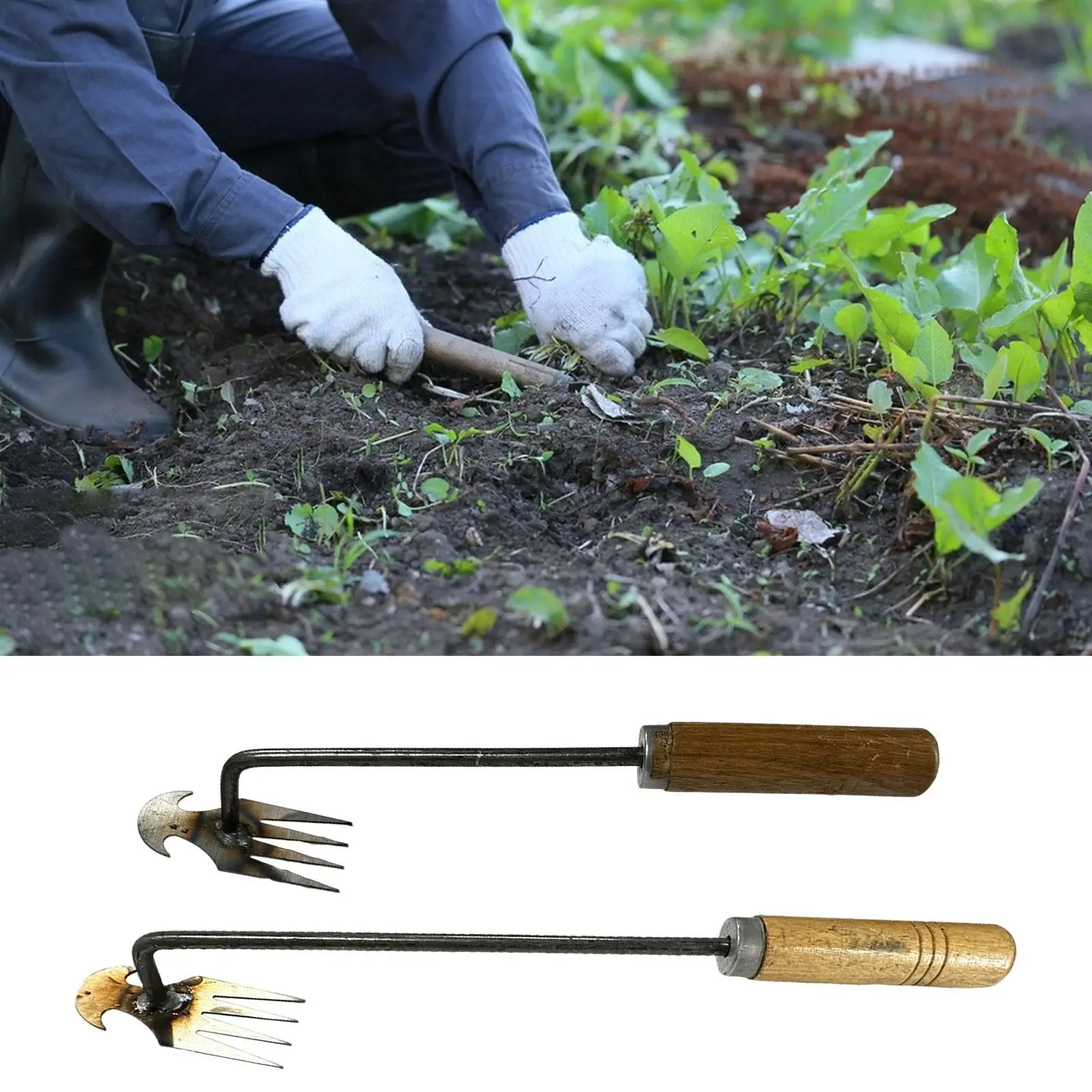 Garden Weeder Hand Tool, Stand up Weeder Puller Tool, Hand Cultivator Rake Hoe Tiller Tool for Gardening