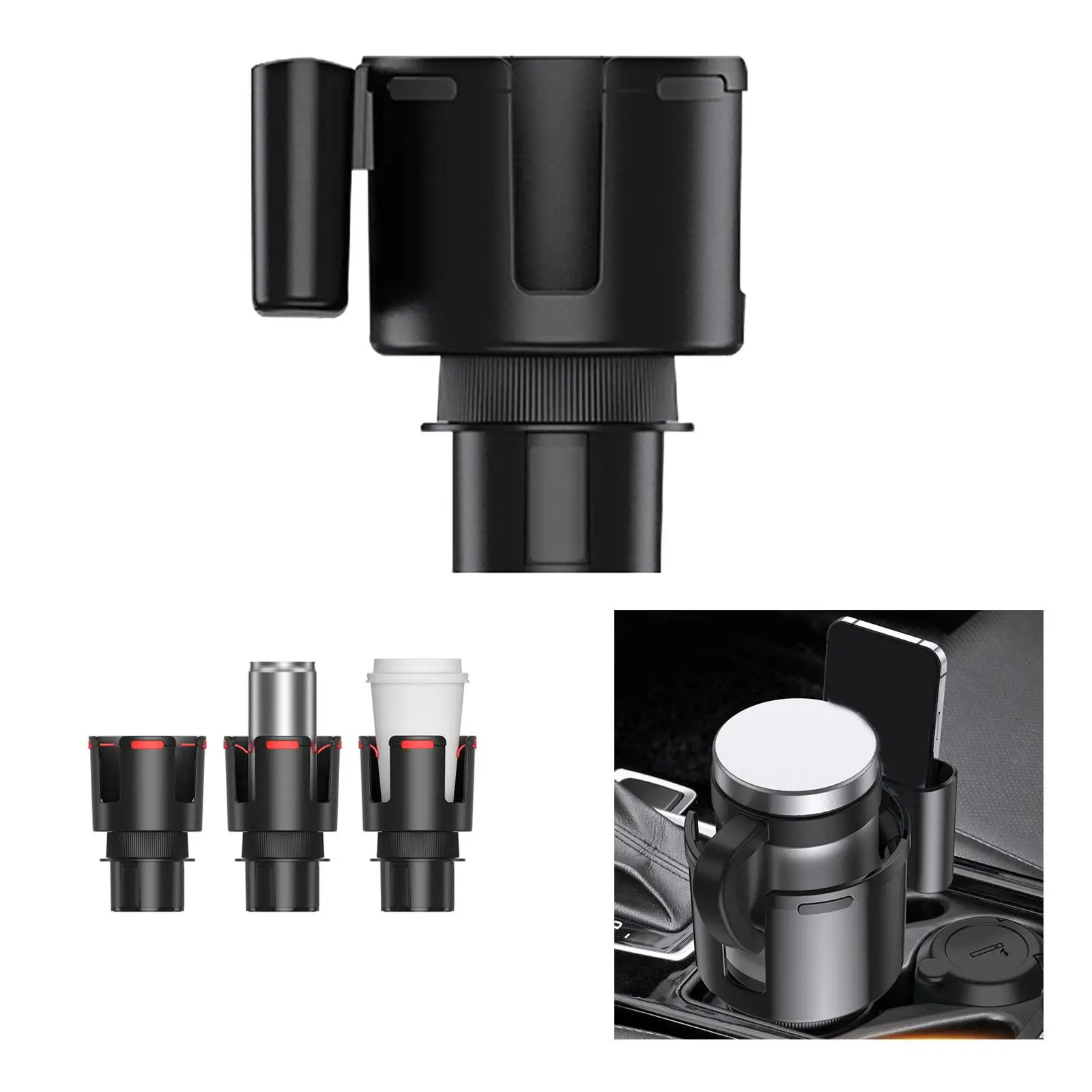 Car Cup Holder Expander Adapter with Phone Stand Universal Rack 2 in 1 for Vehicle Spare Part Durable Replace Accessory