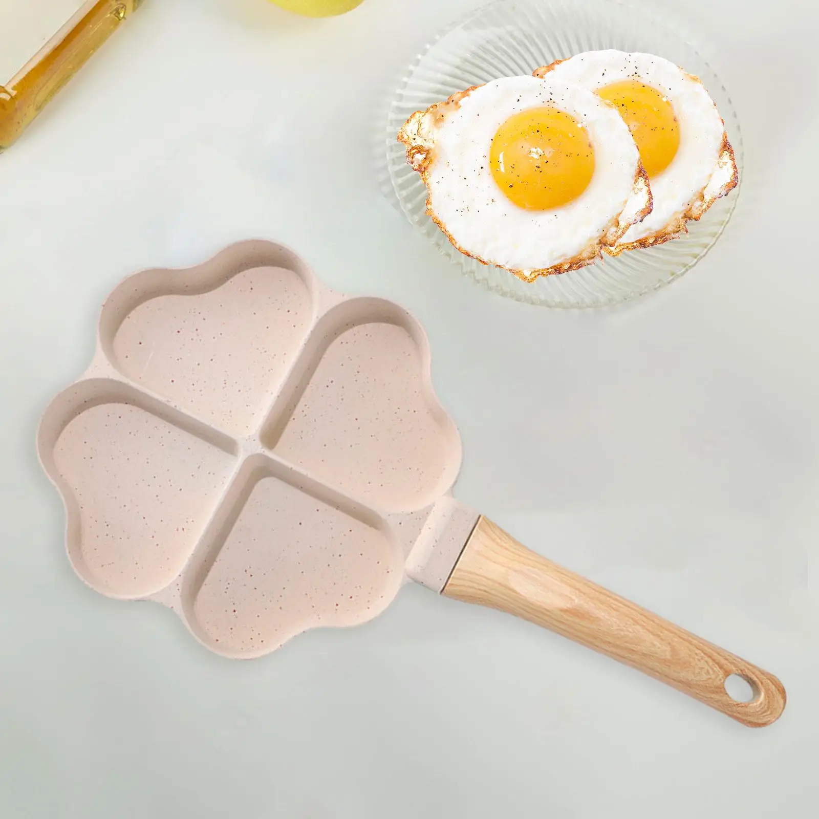 Omelet Pan Anti Scald Wood Handle Small Egg Skillet Nonstick Cookware 4 Holes Mini Egg Cooker Pan for Baking Cooking Burger