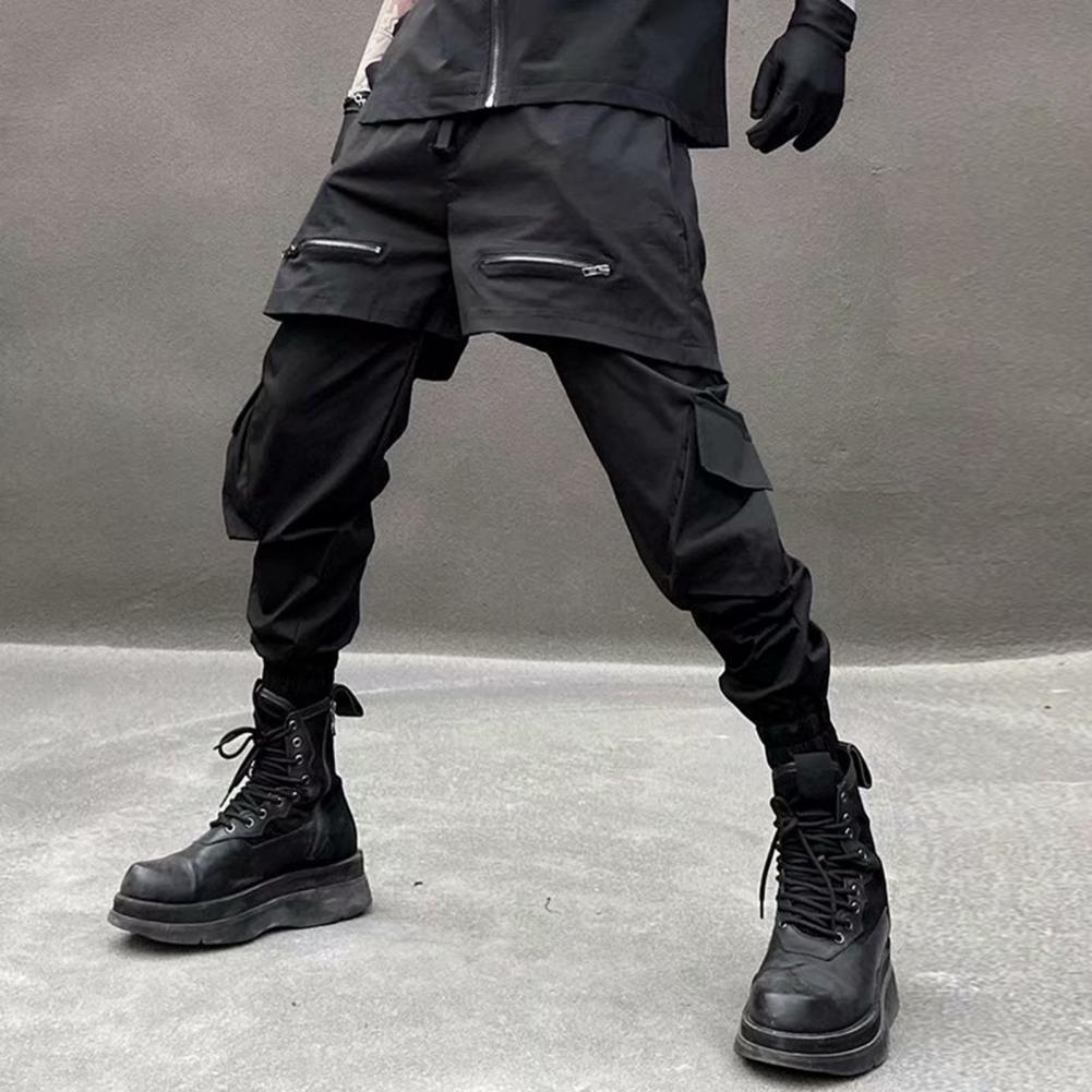 Description Picture 4 of itemTrendy Men Pants Flare Leg Hip Hop Sports Pants Pure Color Mid Waist Sweatpants