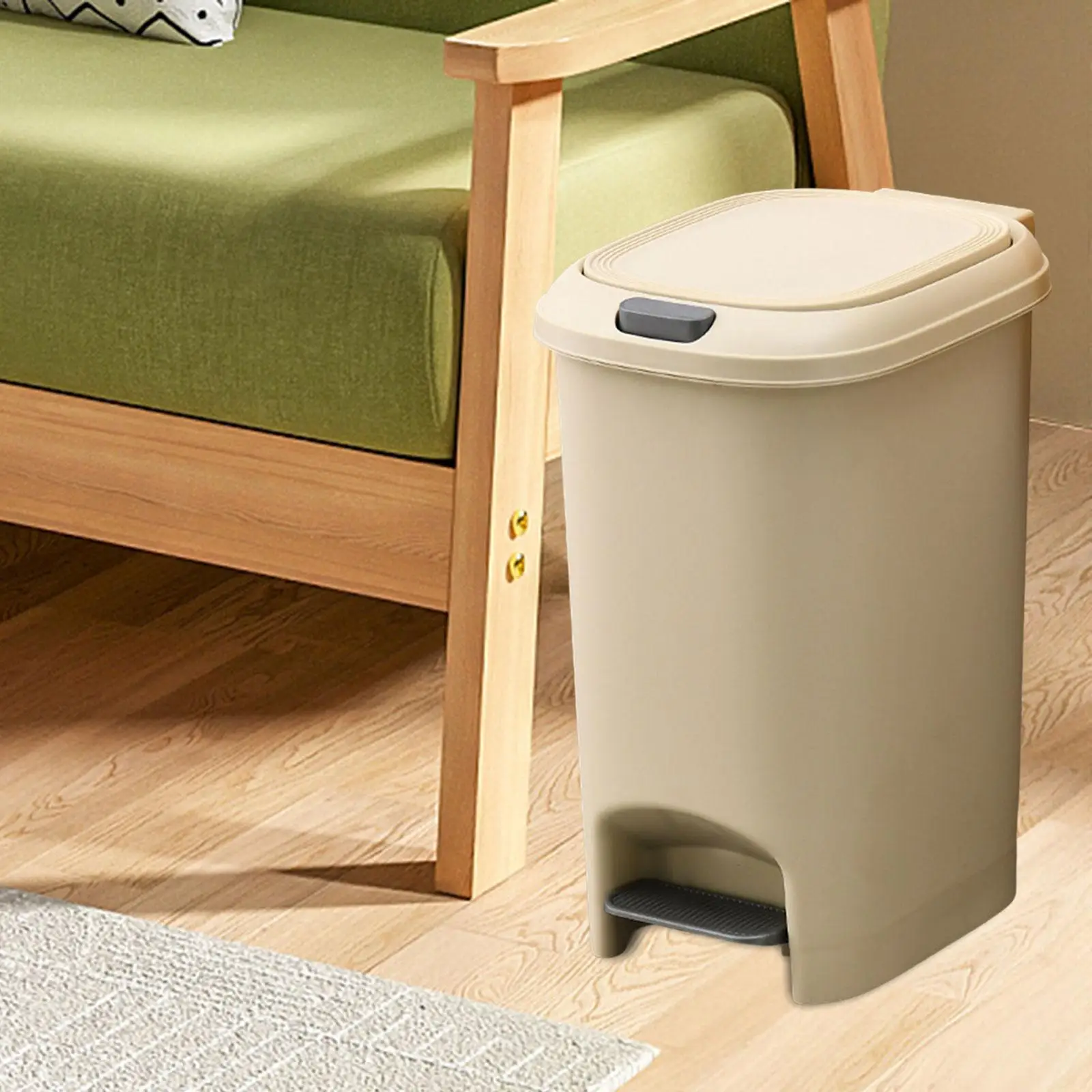 Step Trash Can with Light Close Lid Simple 2 in 1 Foot Pedal Press Type Garbage Bin for Restroom Restaurant Sunroom Toilet Hotel