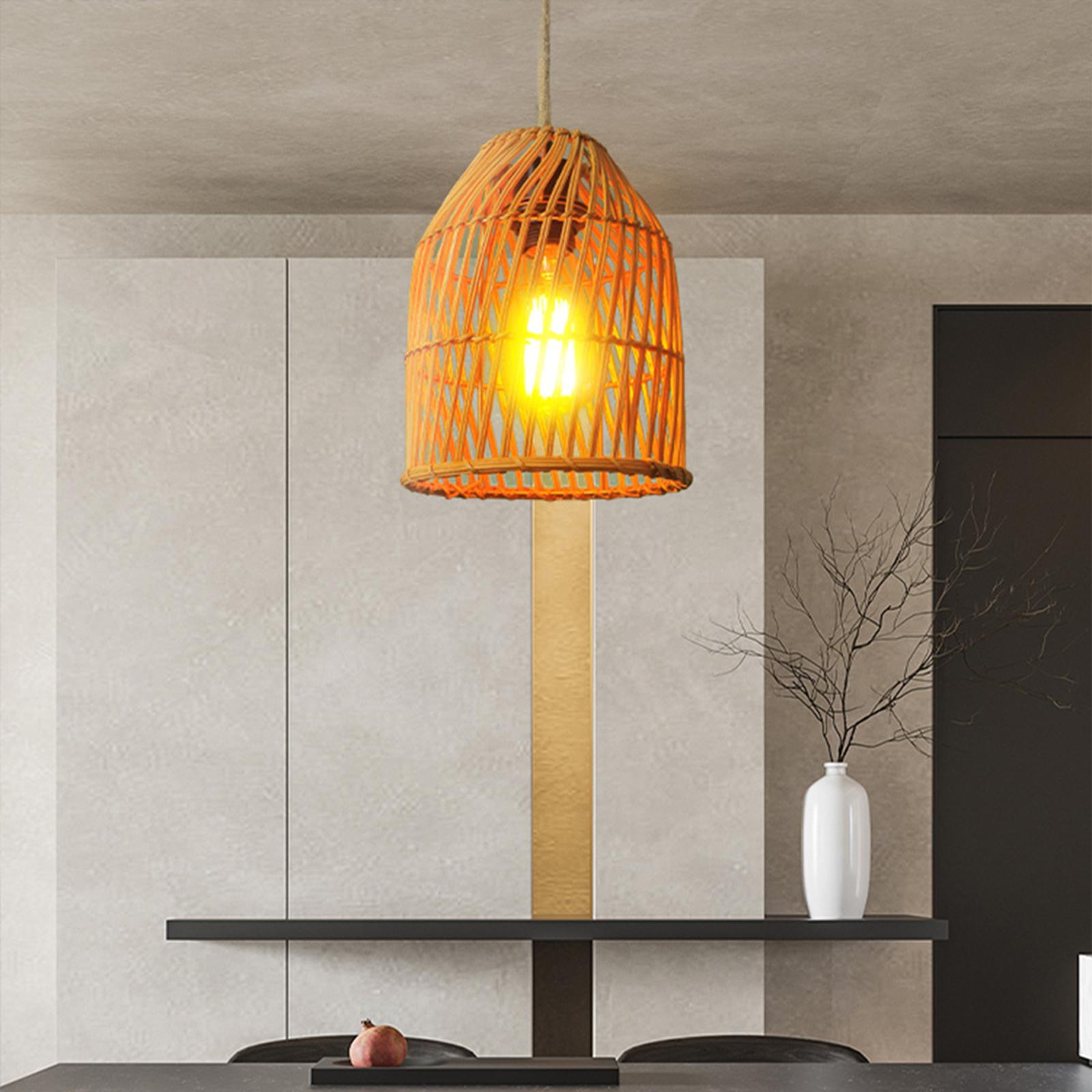 Rustic Bamboo Pendant Lamp Lampshade Hanging Ceiling Lamp Shade Weaving Hanging Lamps for Farmhouse Kitchen Decor