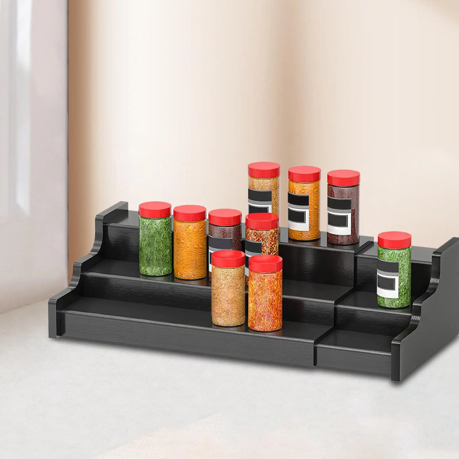 Spice Jars Rack Seasoning Bottle Storage Holder Ladder 3 Tier Display Kitchen Organizer for Home Pantry Countertop Kitchen