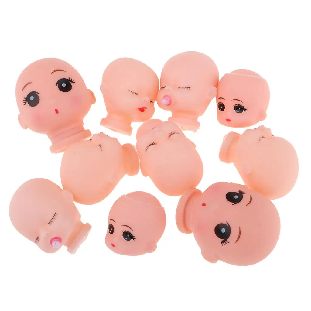 10pieces Vinyl Baby Doll Head For Artist Hand Painting Doll Body Part DIY Replacement Keychain