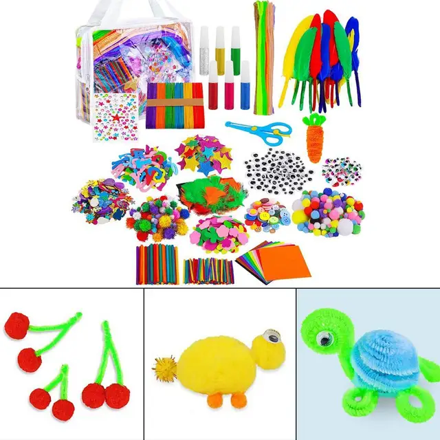 1000Pcs DIY Art Craft Sets Kids Crafting Supplies Kits Include Felt Glitter  Feather Buttons Sequins Educational Birthday Gifts - AliExpress