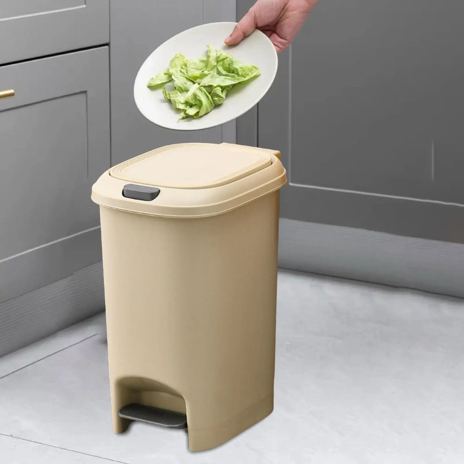 Kitchen Waste Basket Odorless Rubbish Container 8L Modern Foot Pedal Garbage Bin for Restaurant Sunroom Restroom Household Hotel