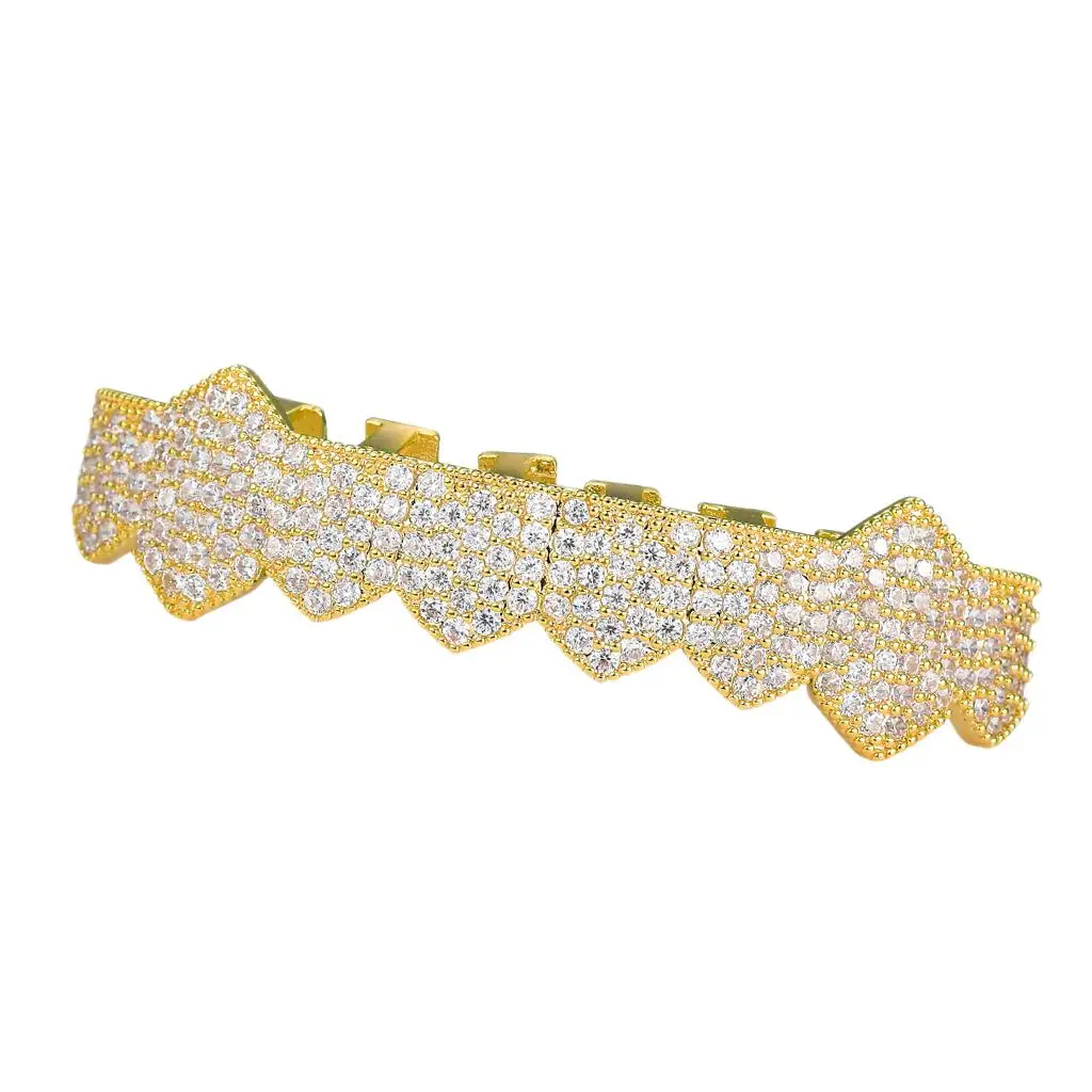 18K Gold Plated Hip Hop Single Row Micro Pave Crystal Mouth Grill