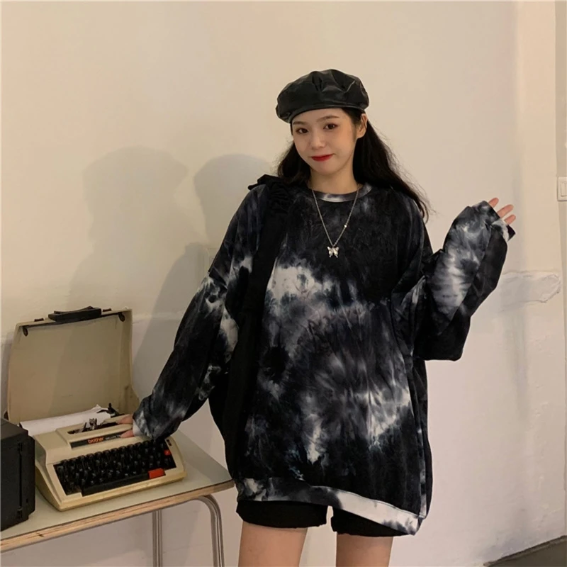mulher harajuku manga comprida crewneck moletom hip hop gradiente impresso túnica oversized topos hip hop pullovers soltos