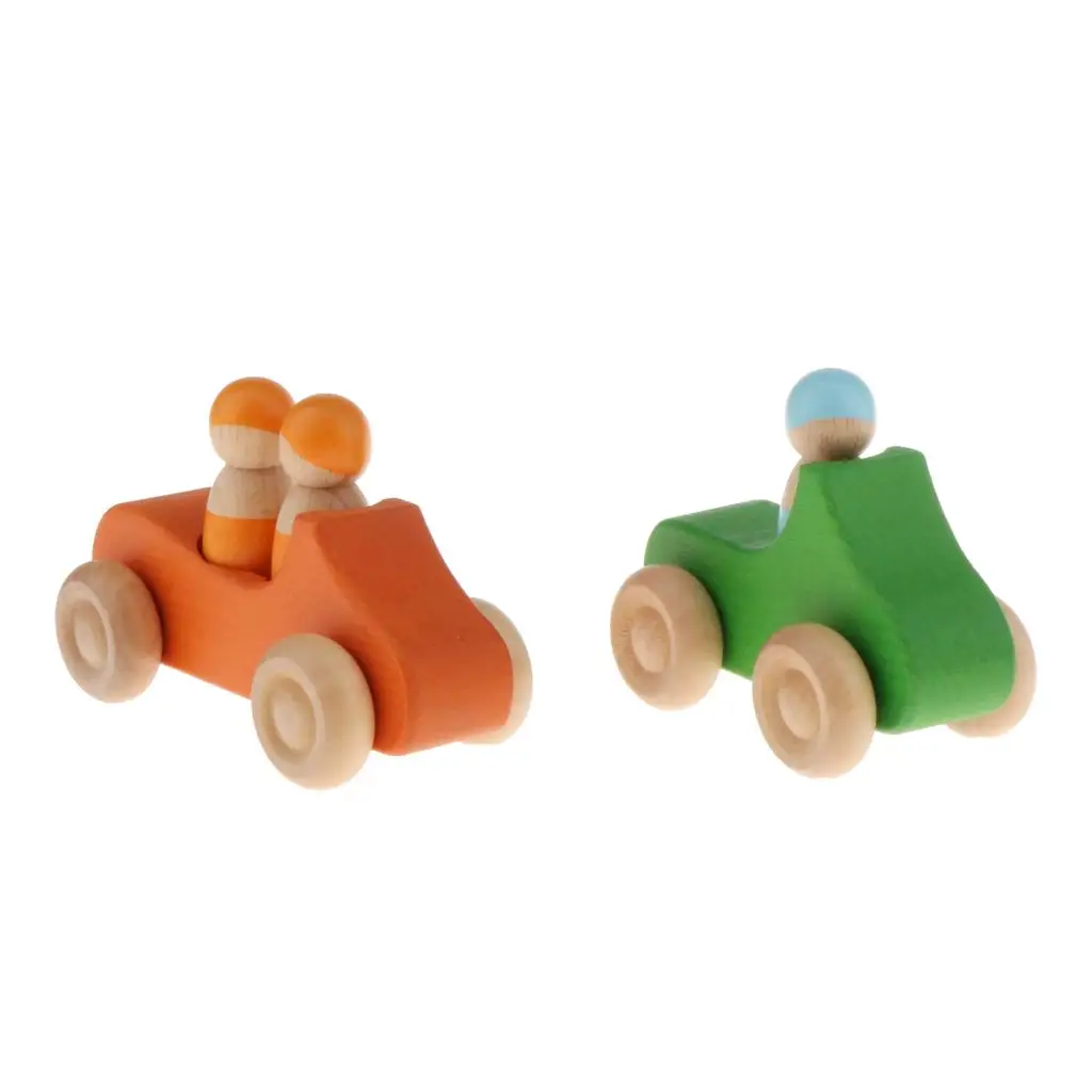 7x Mini Wood Montessori Wooden Traffic Car Wooden Toys Set for Toddler Boys