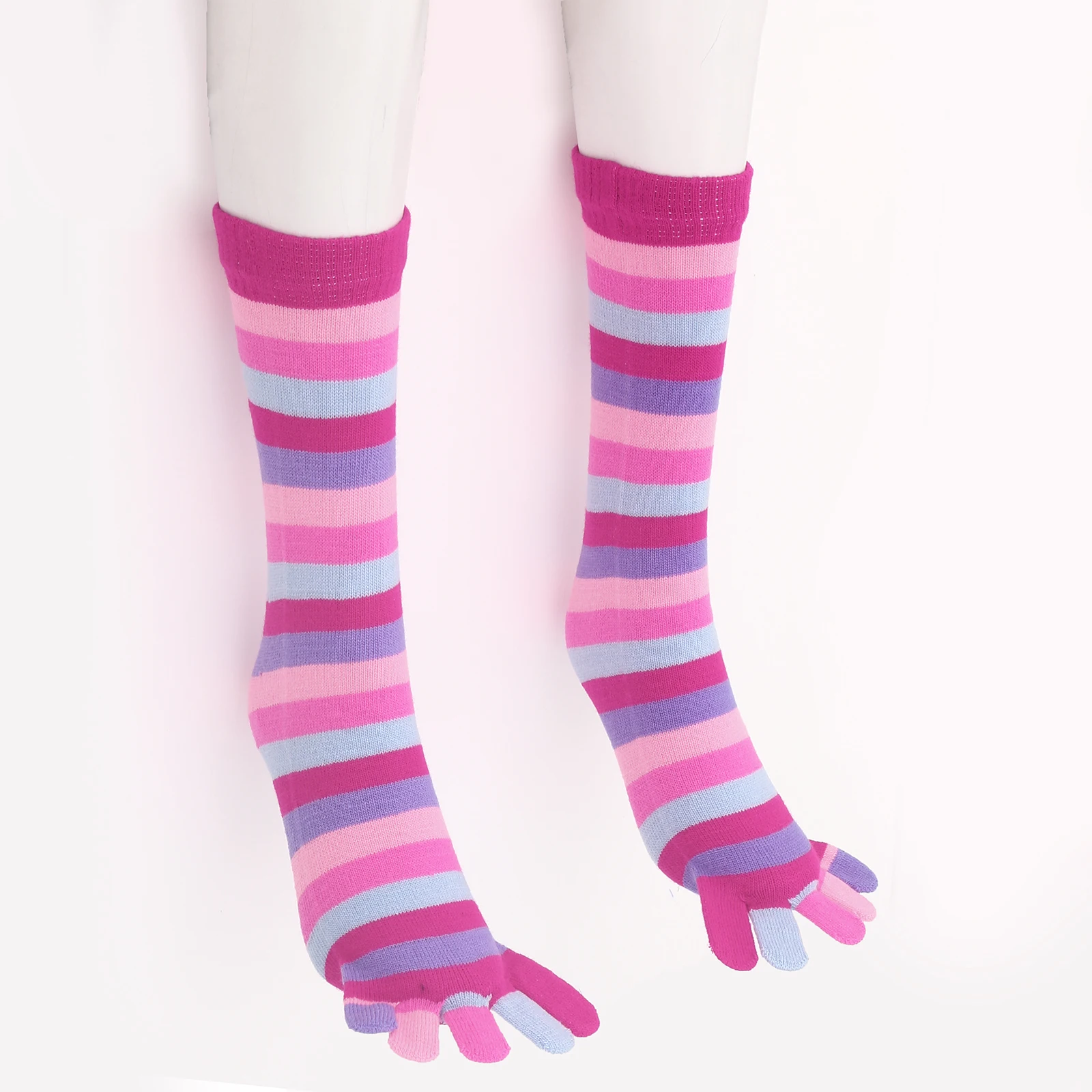 Womens Girls Rainbow 5 Toe Socks Funny Cute Colorful Striped Knee High Socks Novelty Crazy Finger Tube Costume Gift Socks 