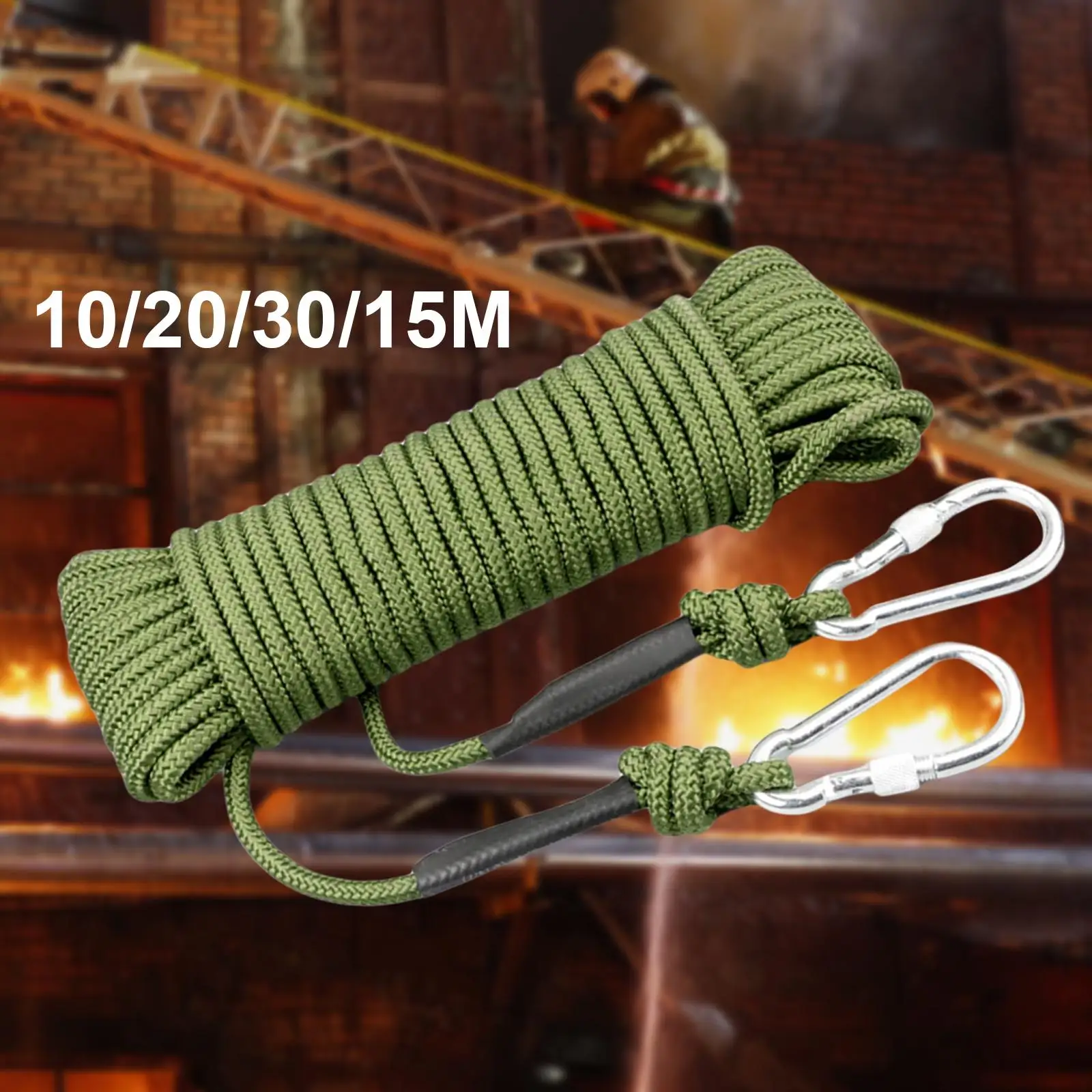 8 mm Climbing Rope  with 2 Carabiners Rappelling Rope Safety High Strength  Resistant Core for  Emergency