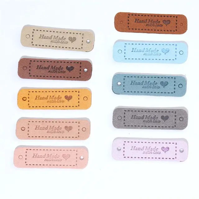 24Pcs PU Leather Labels Tags Made With Love Handmade Clothing Bags