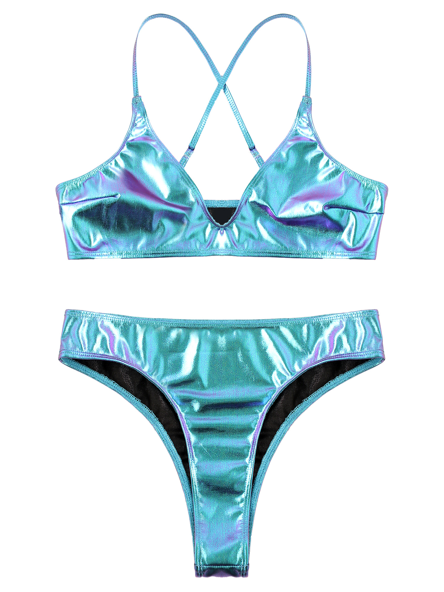 Mulheres Metal Bronzing Pano Biquíni Swimsuit Conjuntos