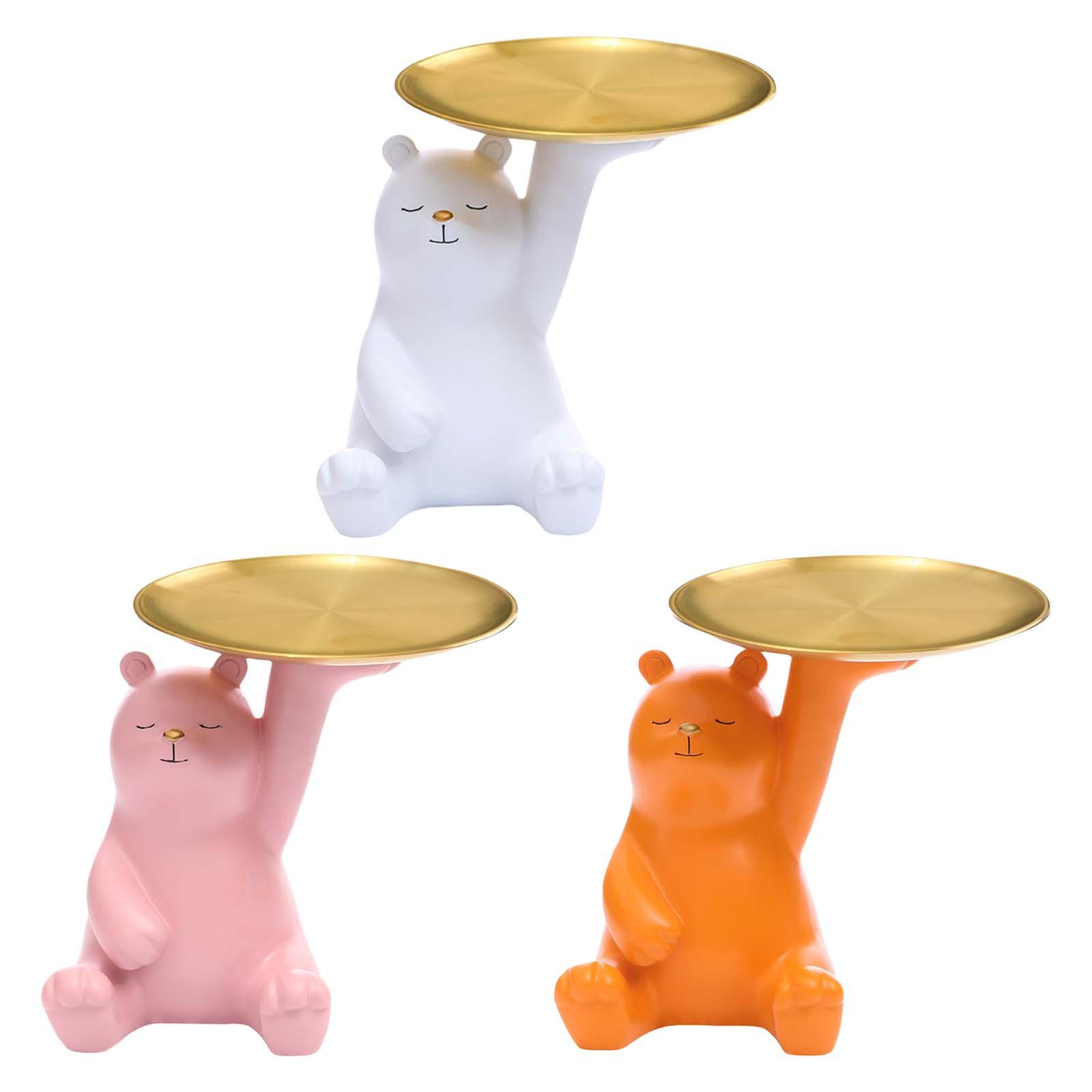 Cute Polar Bear Statue Storage Tray, Resin Bear Figurine Earrings Holder Coins Phones Organizer for Kitchen Tabletop Decoration