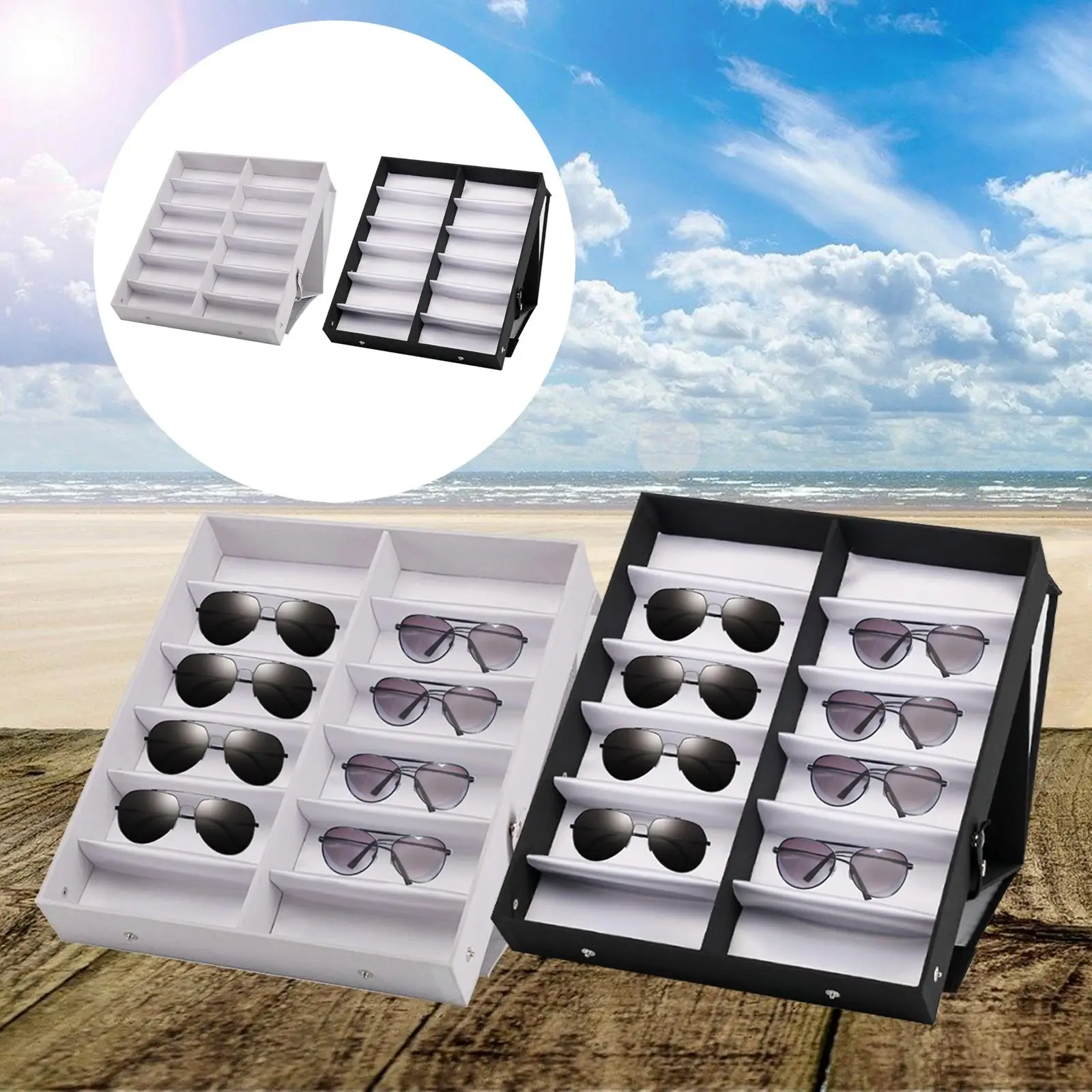 Sunglasses Storage Box Container Foldable Stand Holder for Travel Store Home Use