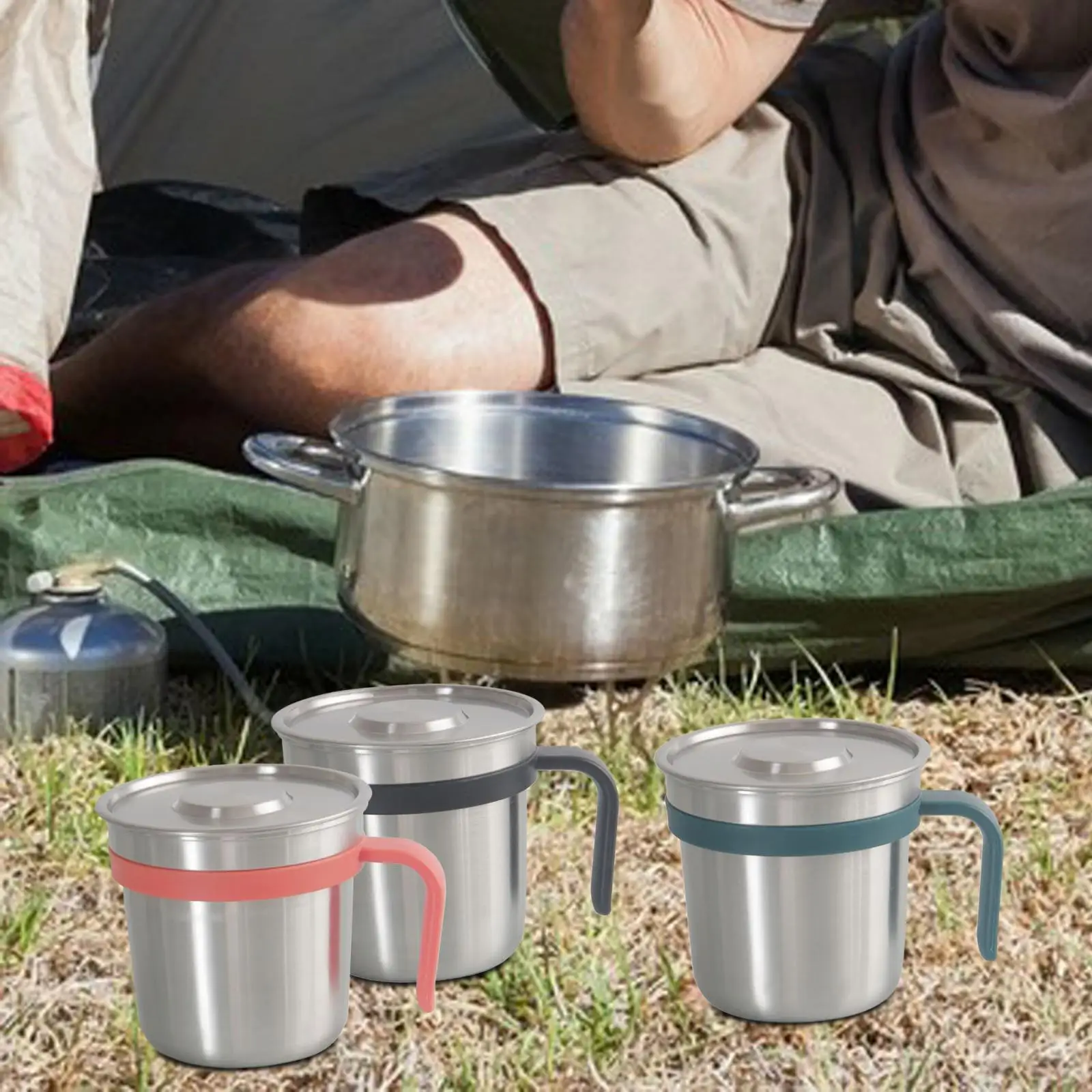 Camping Cup 448ml Capacity Metal Cups Stainless Steel Coffee Mug Tea Water Cup for Picnic Touring Travel Backpacking Cooking