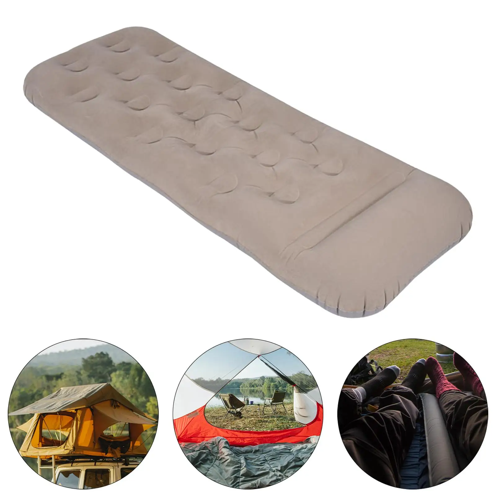 Camping Air Mattress Foldable Flocking Top Comfortable Durable Inflatable Bed Single Airbed Air Bed for Travel Rooftop Home Tent