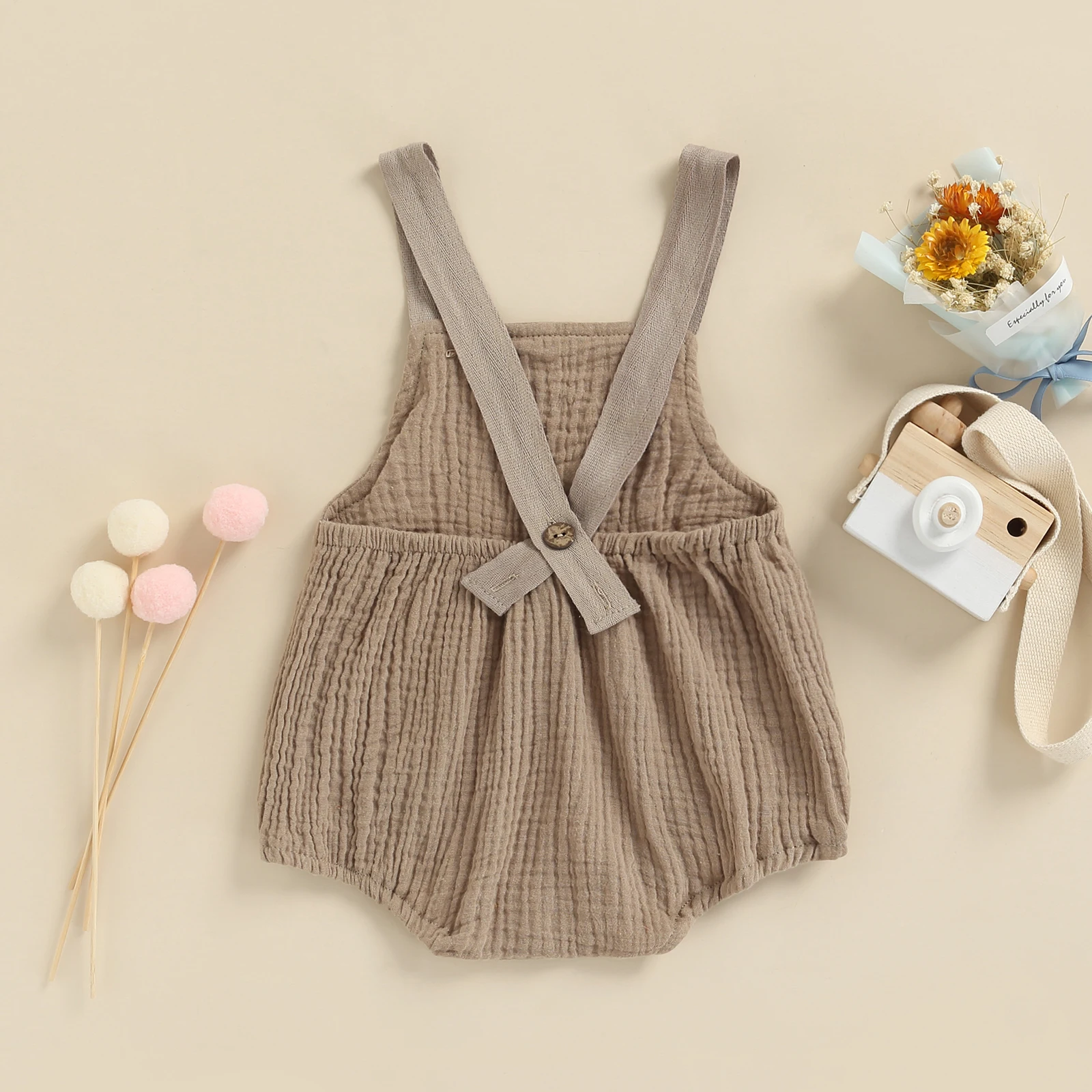 Bamboo fiber children's clothes Ma&Baby 0-18M Newborn Infant Baby Girls Boys Overalls Summer Button Rompers Sleeveless Jumpsuit Playsuit Baby Costumes D35 Baby Bodysuits medium