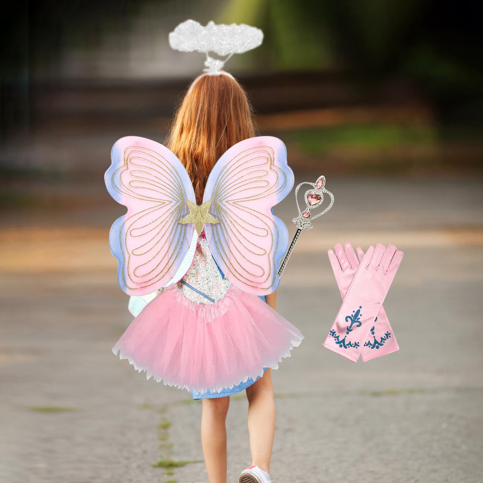 Fairy Princess Costume Set Gloves Butterfly Wings Wand for Pretended Play Halloween Photo Props Stage Performance Cosplay