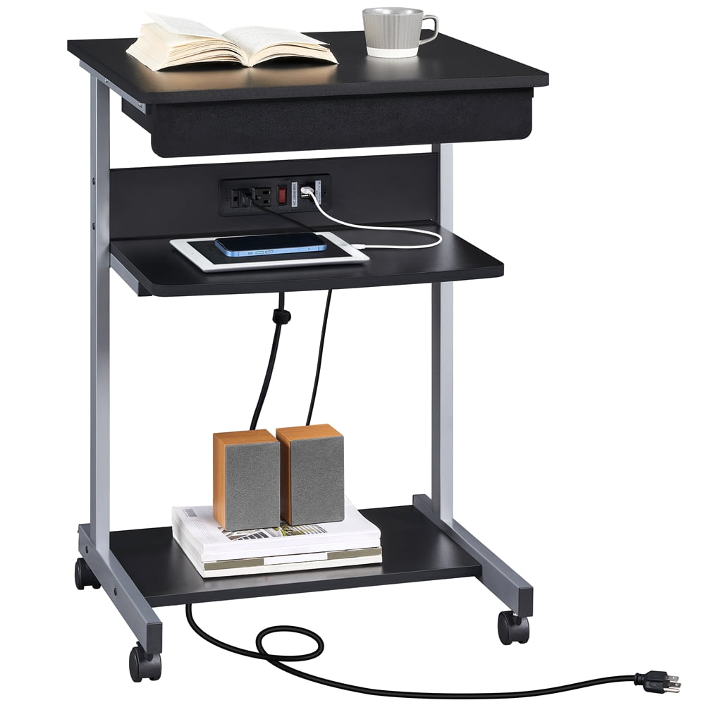 Description Picture 2 of itemSMILE MART 22in Rolling Laptop Computer Table with Power Outlet for Home, Black standing desk converter desk table