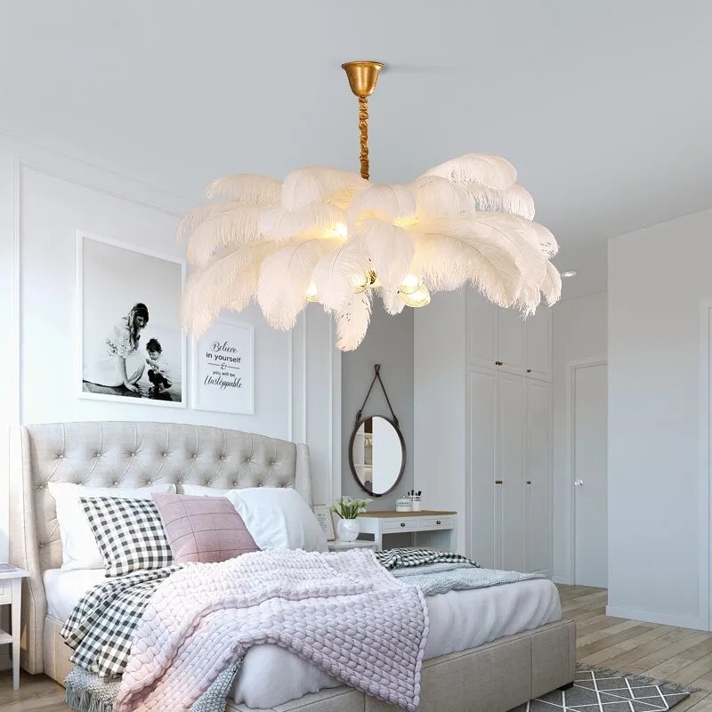 Nordic Creative Feather Chandelier Living Room Bedroom Hotel LED Pendant Lamp Romantic Princess Decor Lighting Fixtures