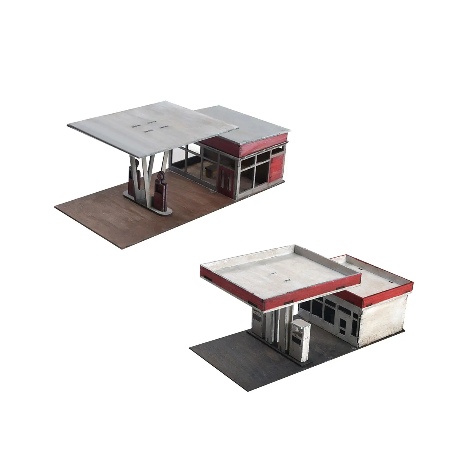 1:72 1:64 Gas Station Model Unassembly Gas Station Architecture Scene for Sand Table Model Railway Layout Micro Landscape Decor