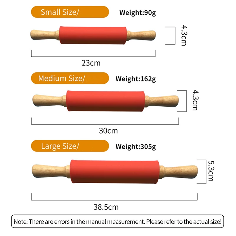Description Picture 3 of item23/30/39cm Silicone Rolling Pin Non-Stick Pastry Dough Flour Roller Wooden Handle Pizza Pasta Roller Kitchen Pastry Baking Tool