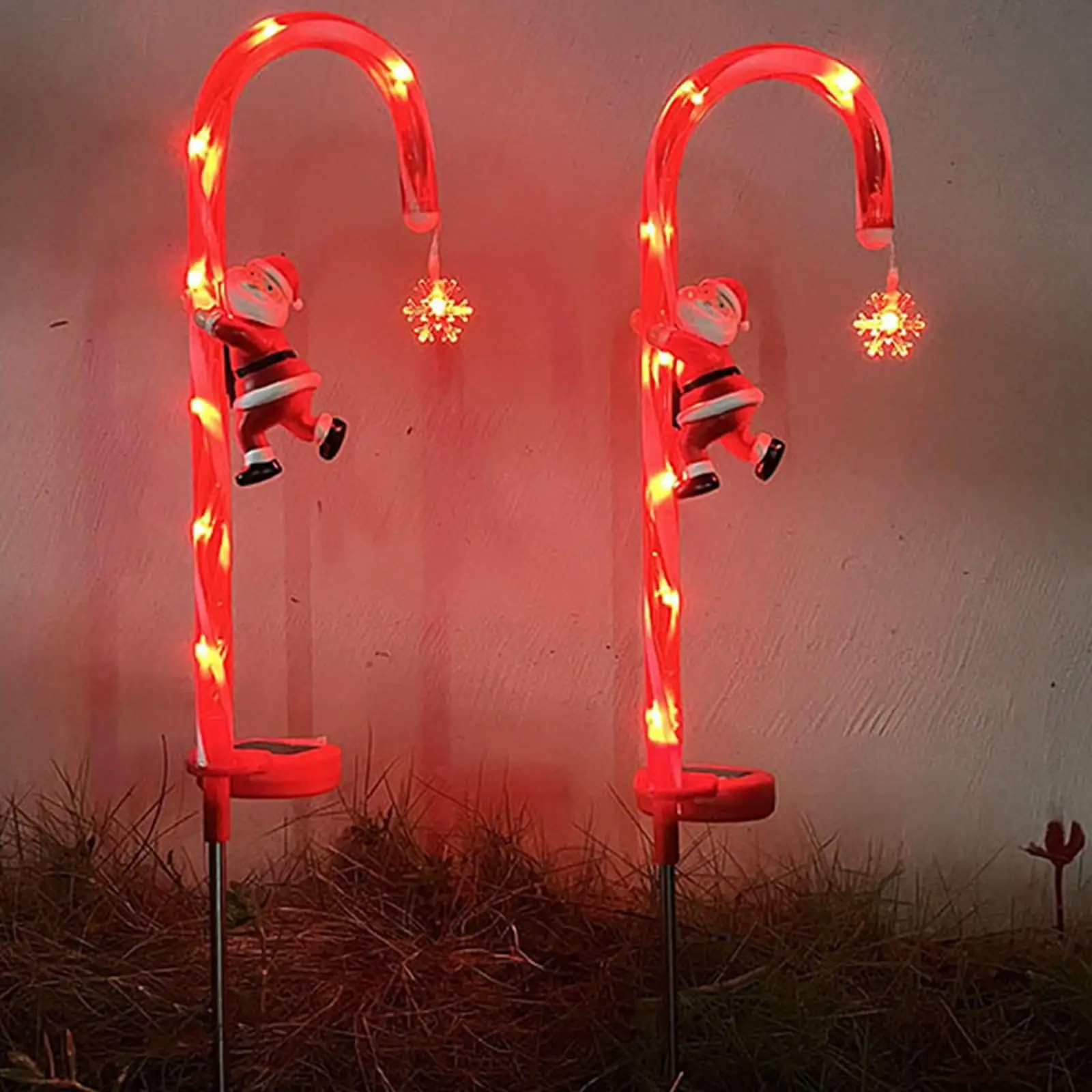 Waterproof Christmas LED Lamps Pathway Decorations with Ground Stake Candy Cane Solar Powered Lights for Garden Fence Outdoor