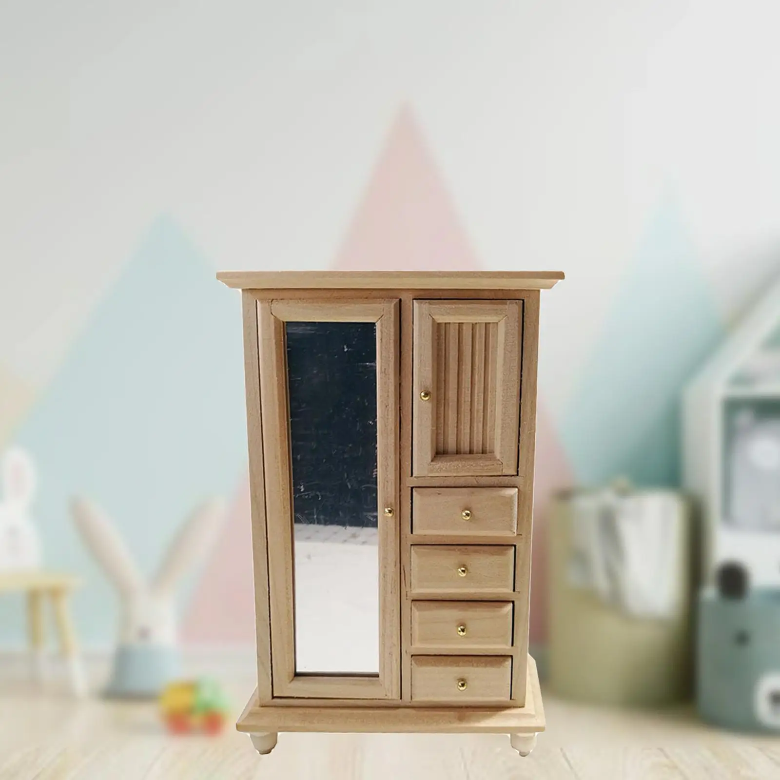Dollhouse Furniture Ornament Cabinet Cupboards Wardrobe Sturdy Wood Material Miniature 1:12 for Children