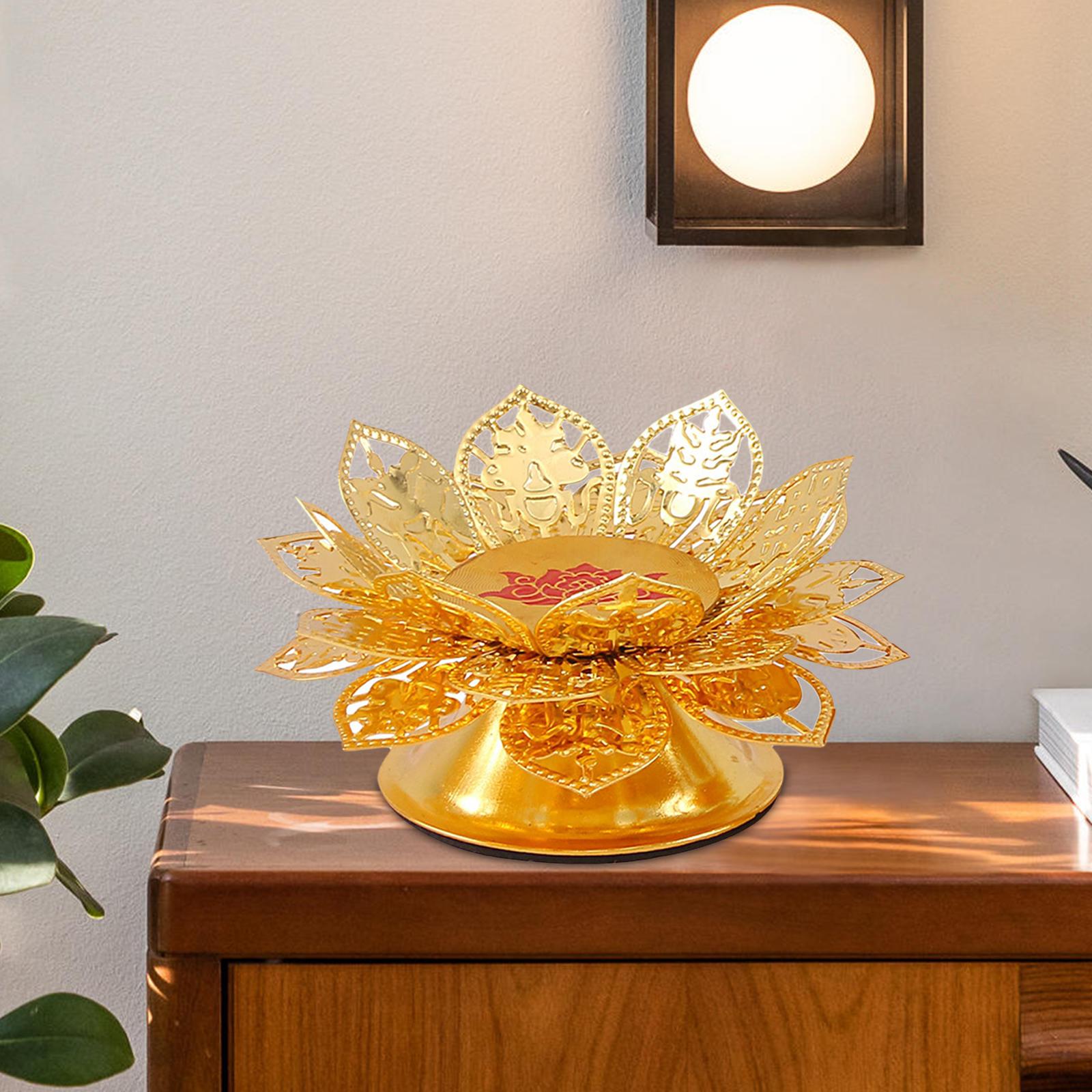 Classic Lotus Flower Candlestick Golden Durable Decorative Alloy Candle Holder for Living Room Decor Desktop Wedding