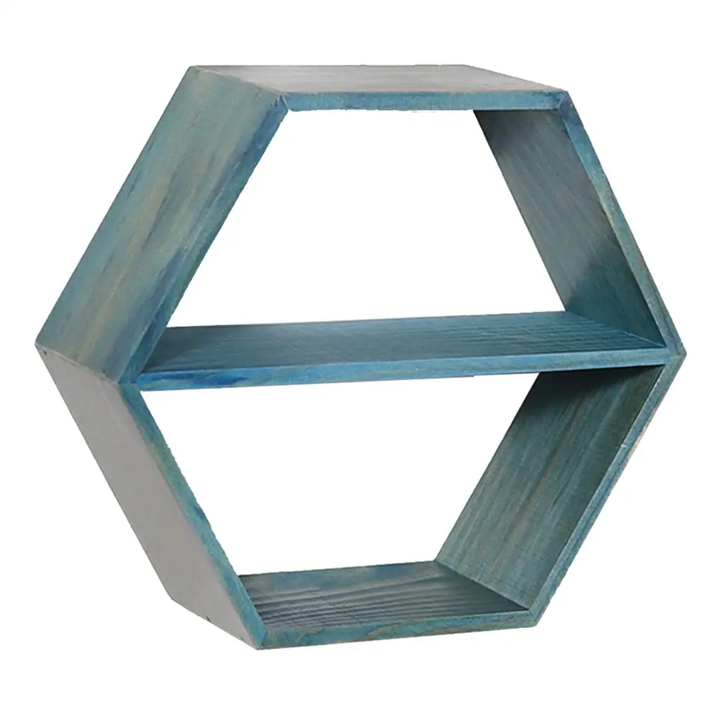 Rustic Wood Floating Shelves, Hexagon Decorative Wall Shelf for  and 