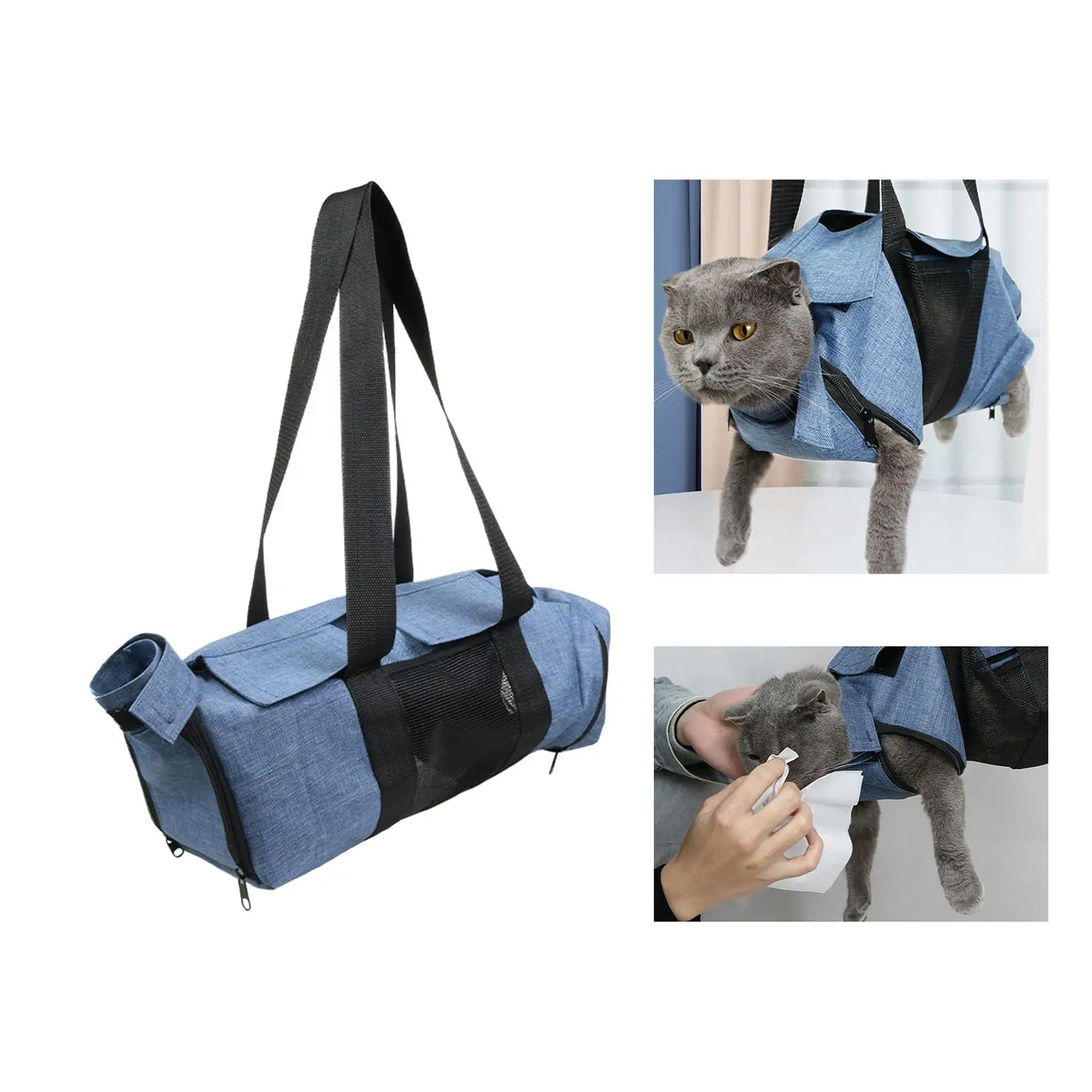 Cat Grooming Restraint Bag, Hammock Clip Harness Carrying Breathable for Daily Bathing Claw Trimming Bathing