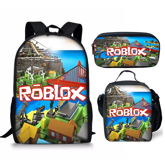 Roblox Jogo Periférico USB Carregando mochila masculina e feminina bolsa  lápis de três peças ensino médio estudante-3