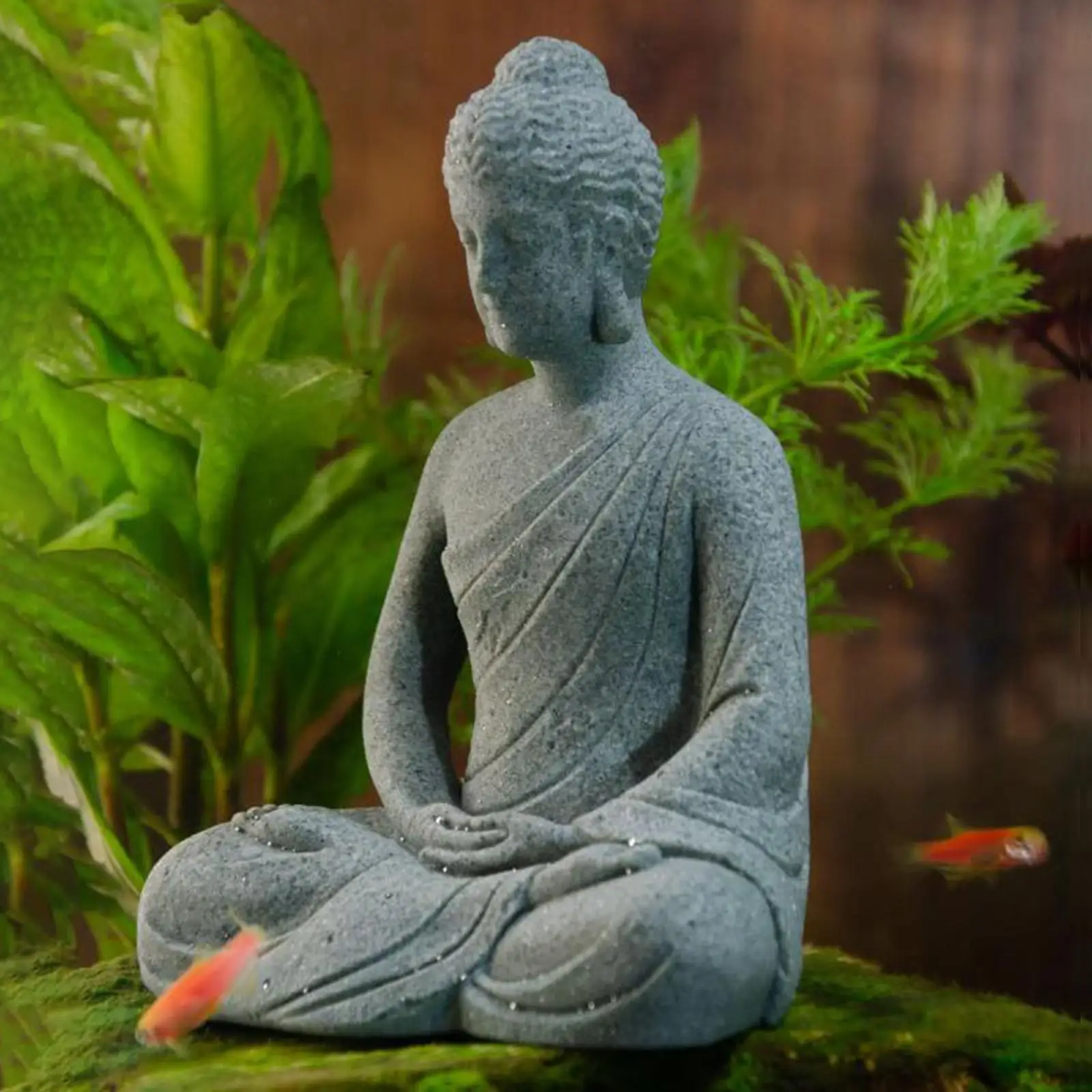 Resin Aquarium Meditating Buddha Figurine Indoor Decoration Mini Garden, Fairy Garden Use