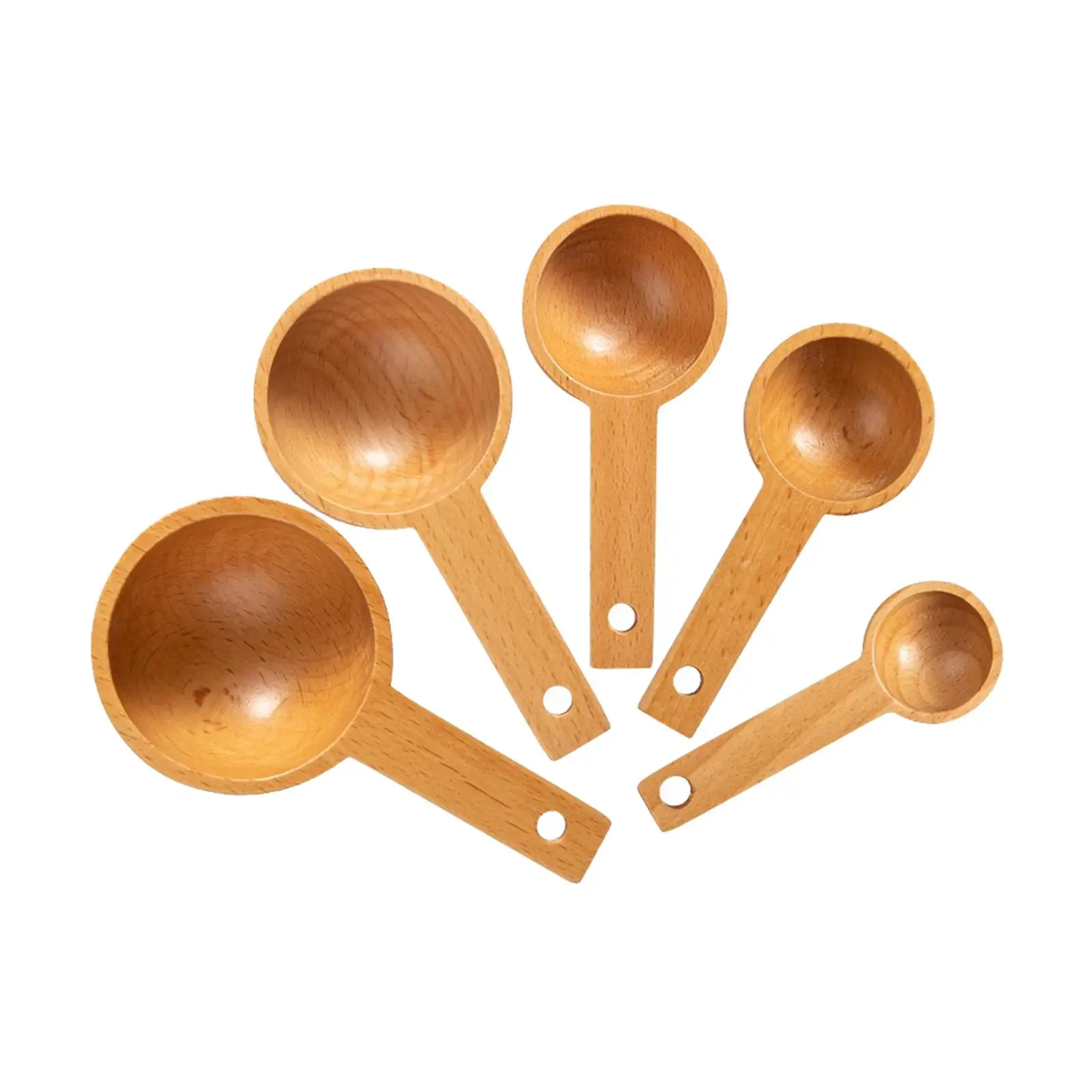5 Pieces Wood Measuring Spoons Accessories Coffee Spoon Flour Scoop for Dry Liquid Food