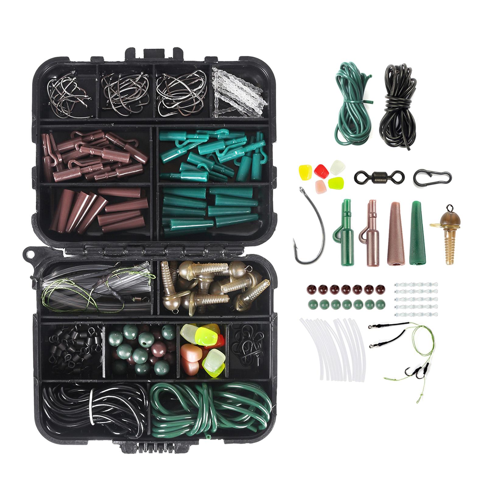 254pcs Fishing Tackle Kit Rigs Job  Safety Clips Hooks  Swivel Links Shrink Tubes Corn Tail Rubbers Terminal Tackles