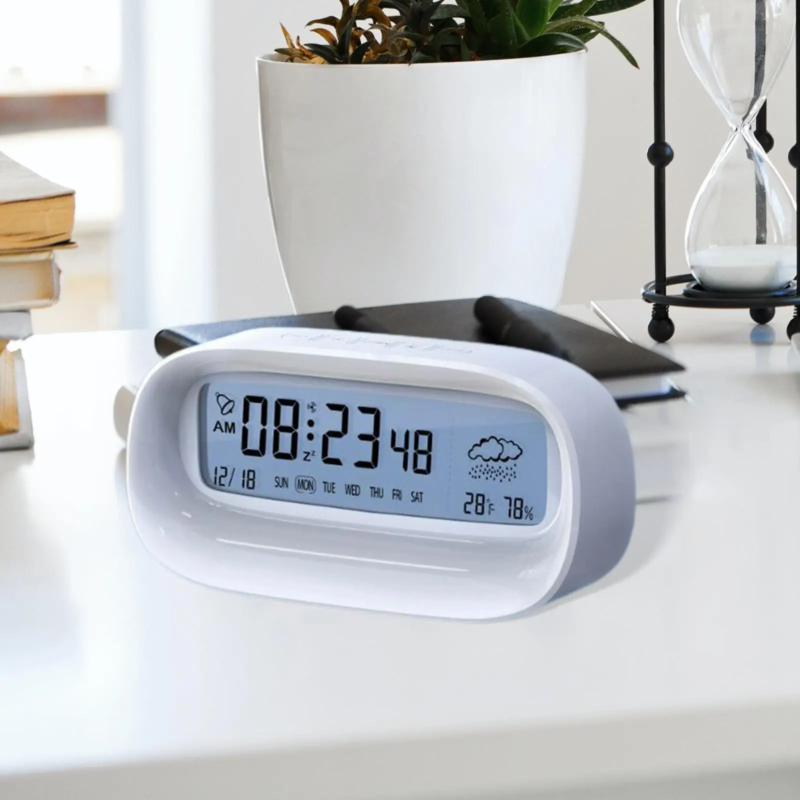 Desk Digital Alarm Clock Large Display with Date, Time and Week with Seconds Weathers Station for Kitchen Bedside Bedroom