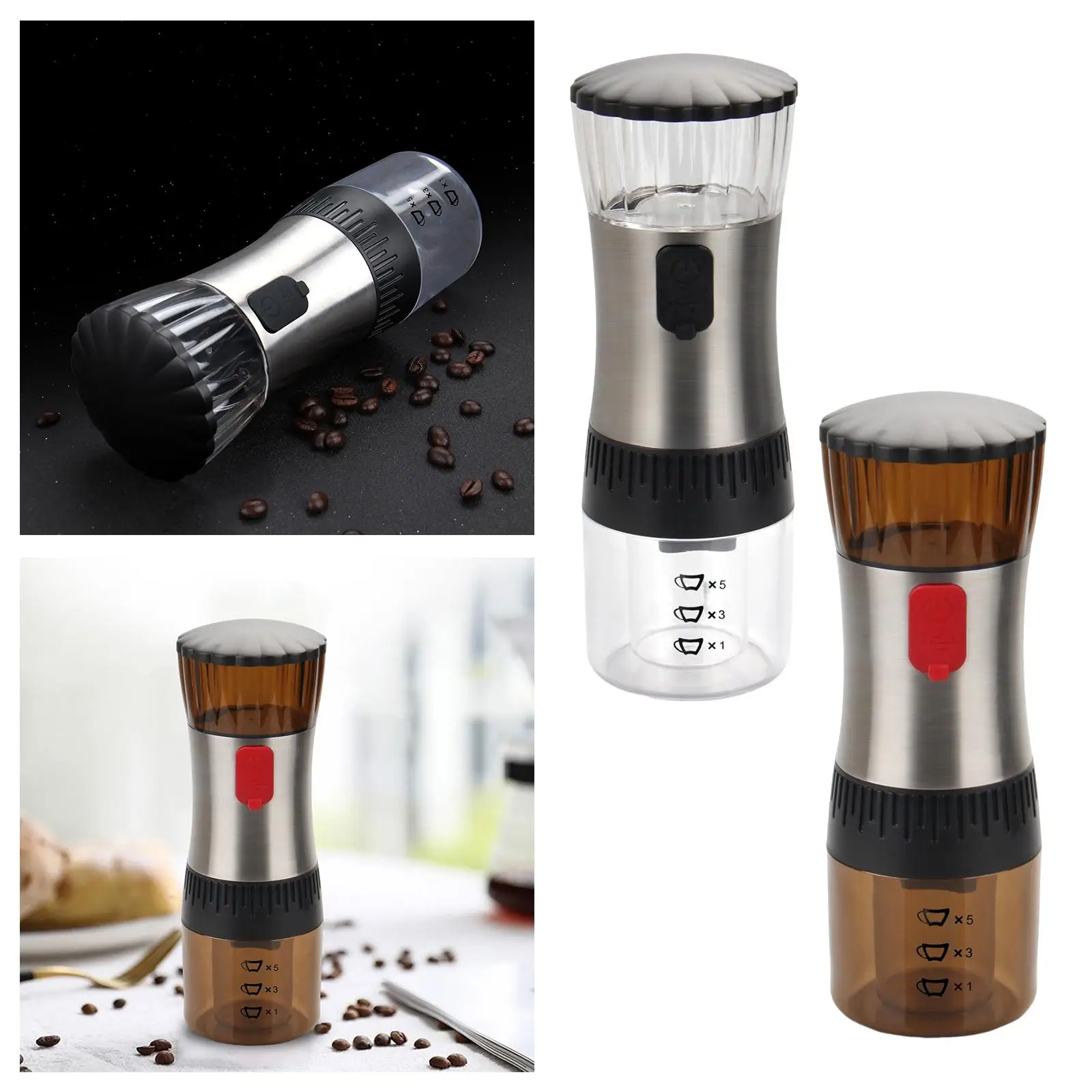 Portable Electric Coffee Beans Grinder Salt & Pepper Mill Automatic Beans Mill for Camping Kitchen Office BBQ Cafe