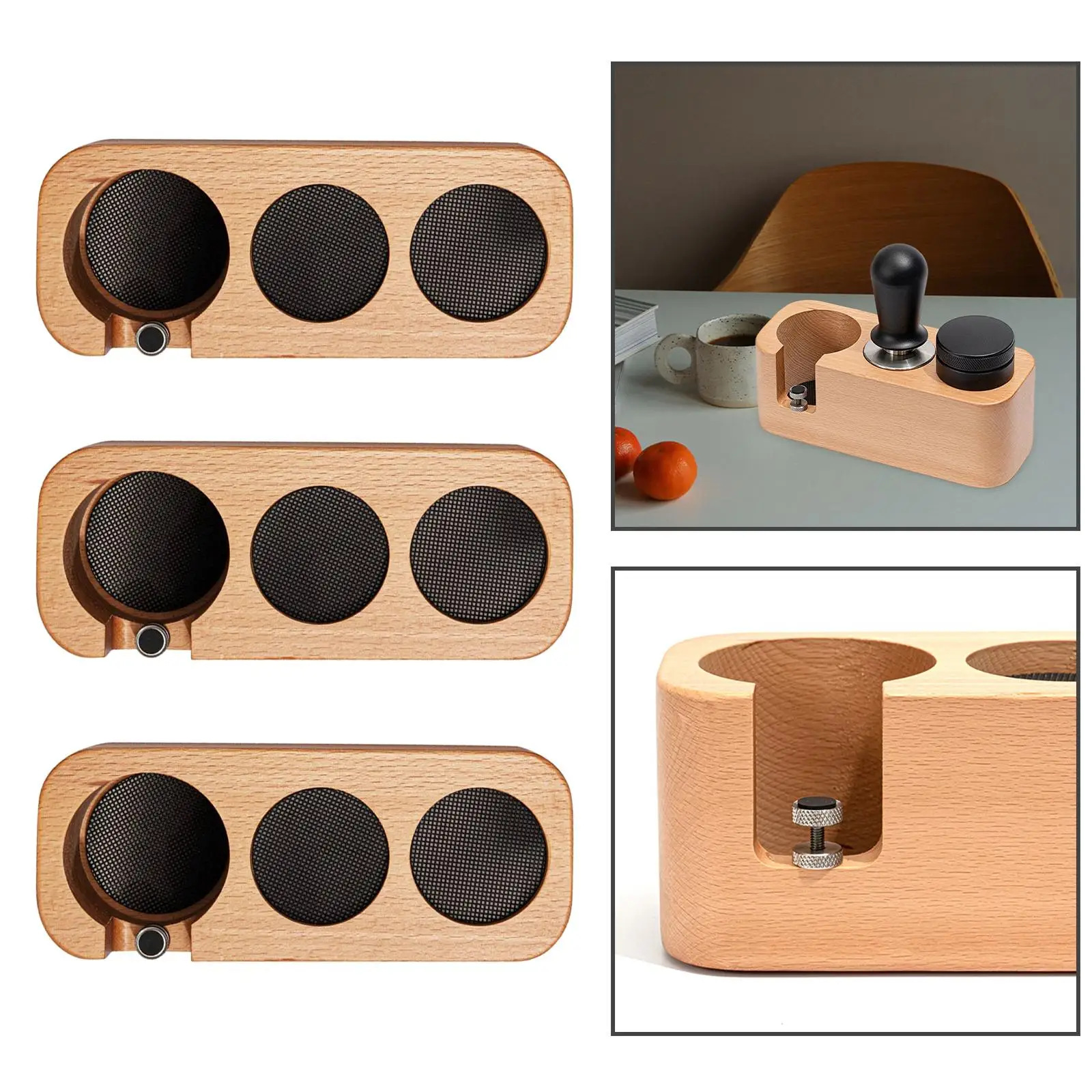 Coffee Filter Tamper Counter Organizer Wood Coffee Dividers Stand with 3 Holes