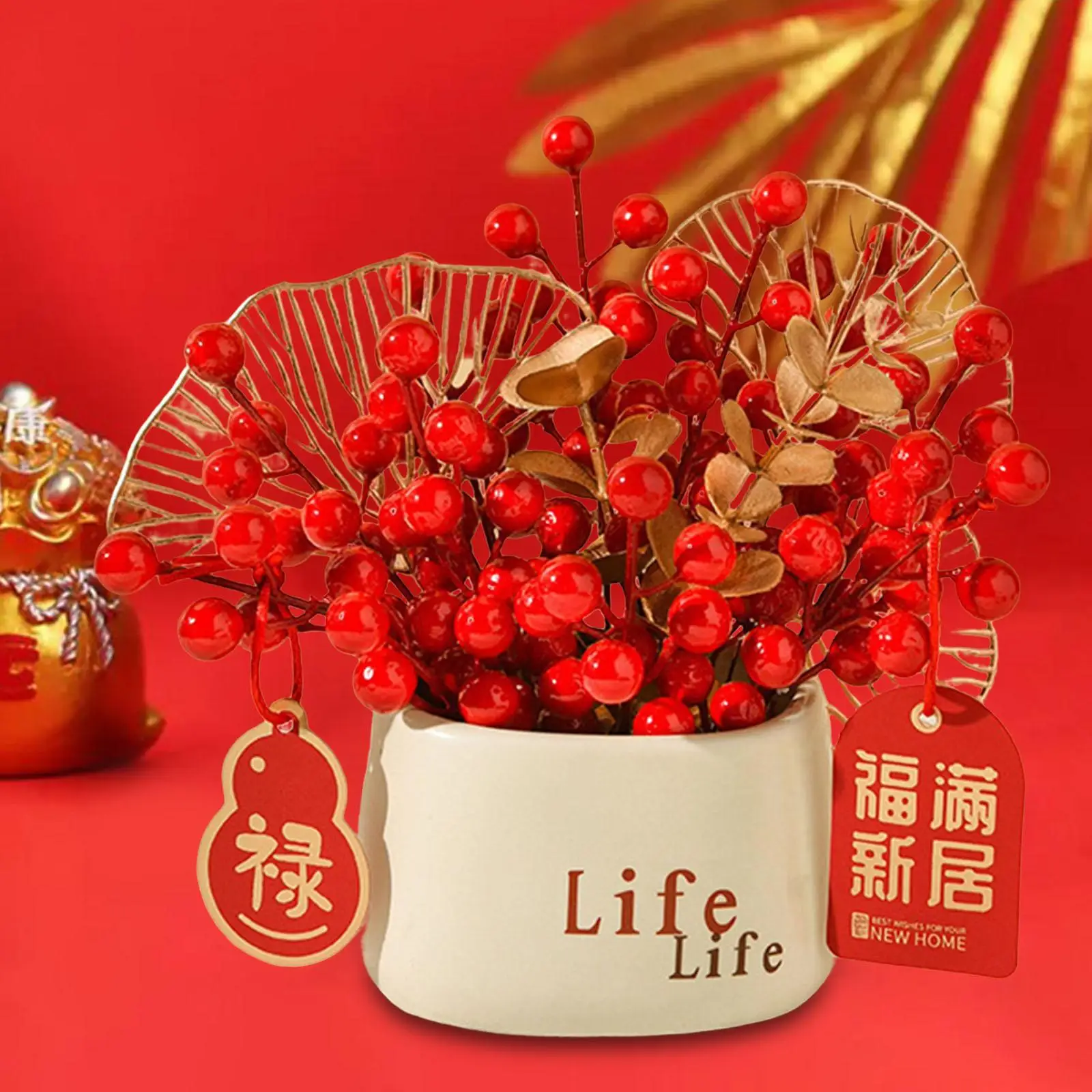 Artificial Berries Branches Flower Adornment Spring Festival Money Tree Chinese New Year Ornament for Halloween Wedding Decor