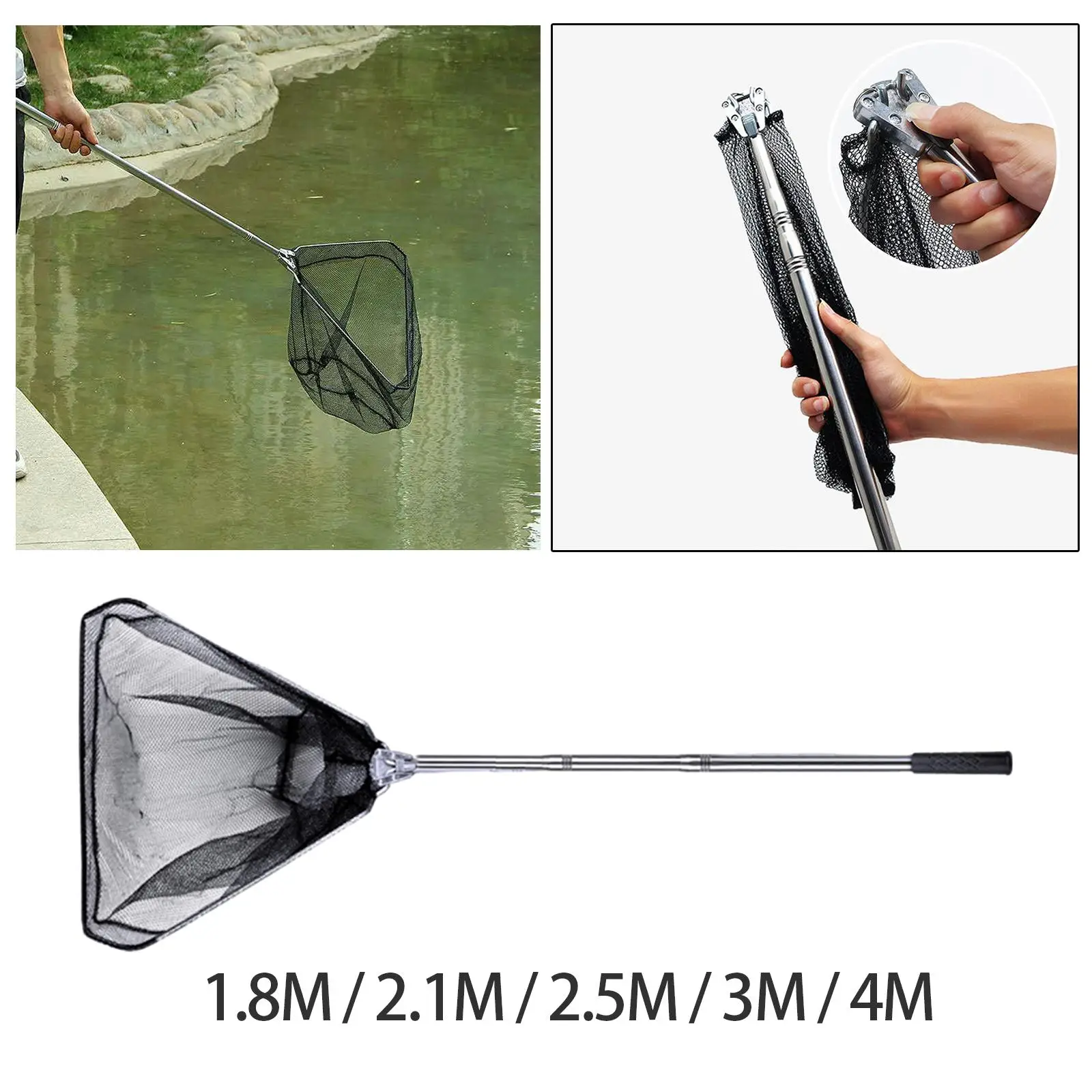 Portable Folding Fishing Landing Net Lightweight Multifunctional Accessories Stainless Steel Rod for Adults and Children